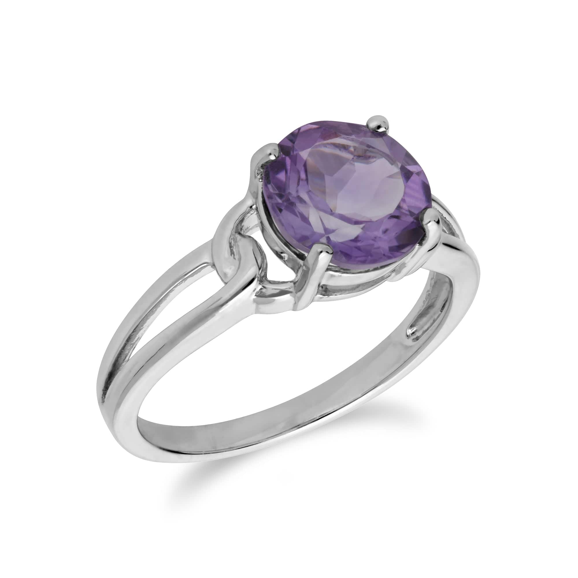 Classic Round Amethyst Split Shank Ring in 925 Sterling Silver - Gemondo