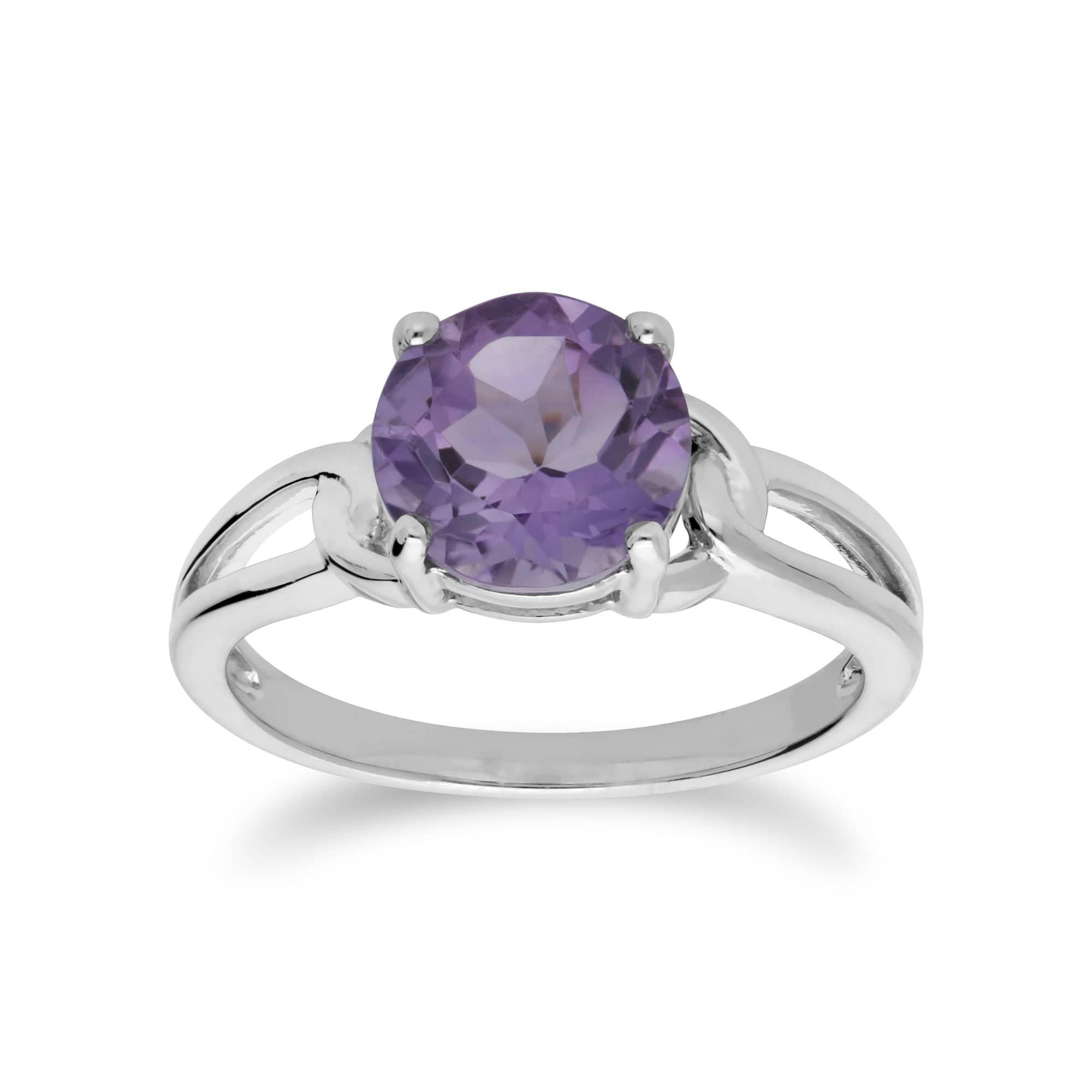 Classic Round Amethyst Split Shank Ring in 925 Sterling Silver - Gemondo