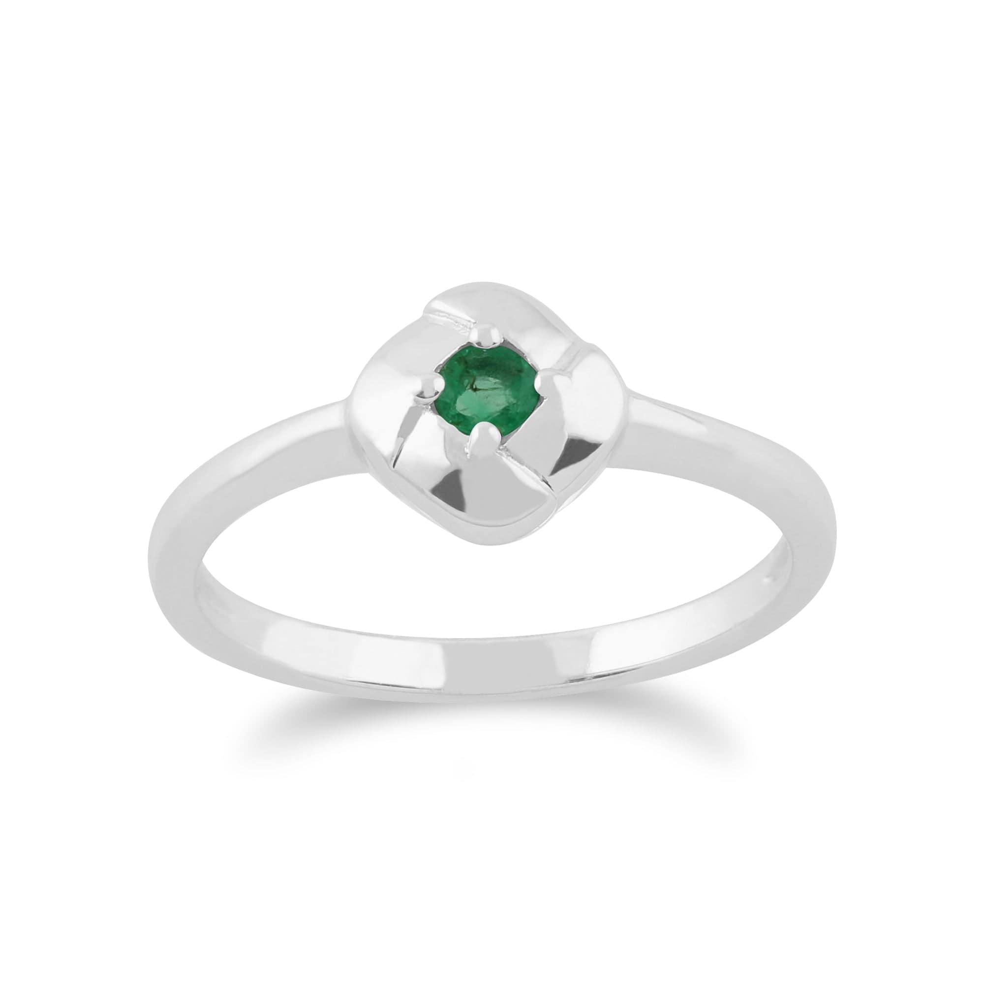 Gemondo 925 Sterling Silver 0.11ct Emerald Square Crossover Ring Image 1