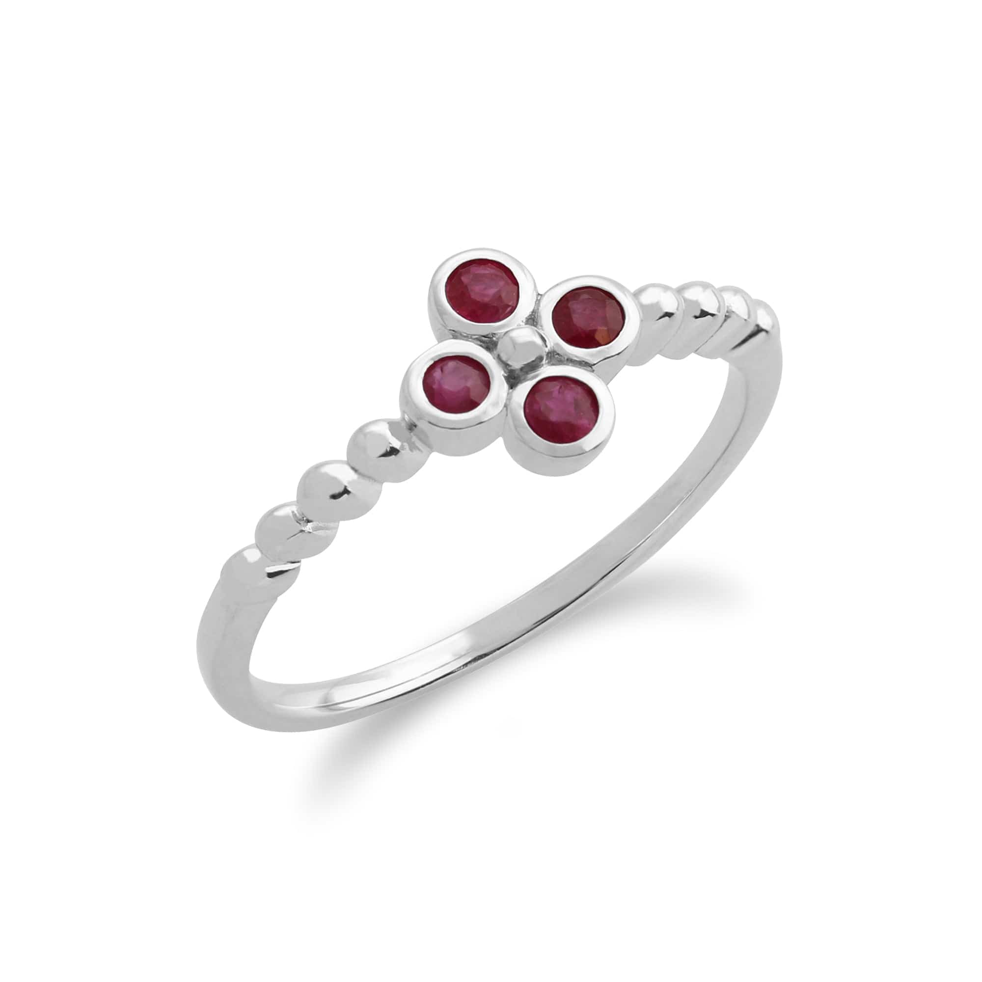 Floral Round Ruby Clover Stud Earrings & Ring Set in 925 Sterling Silver - Gemondo
