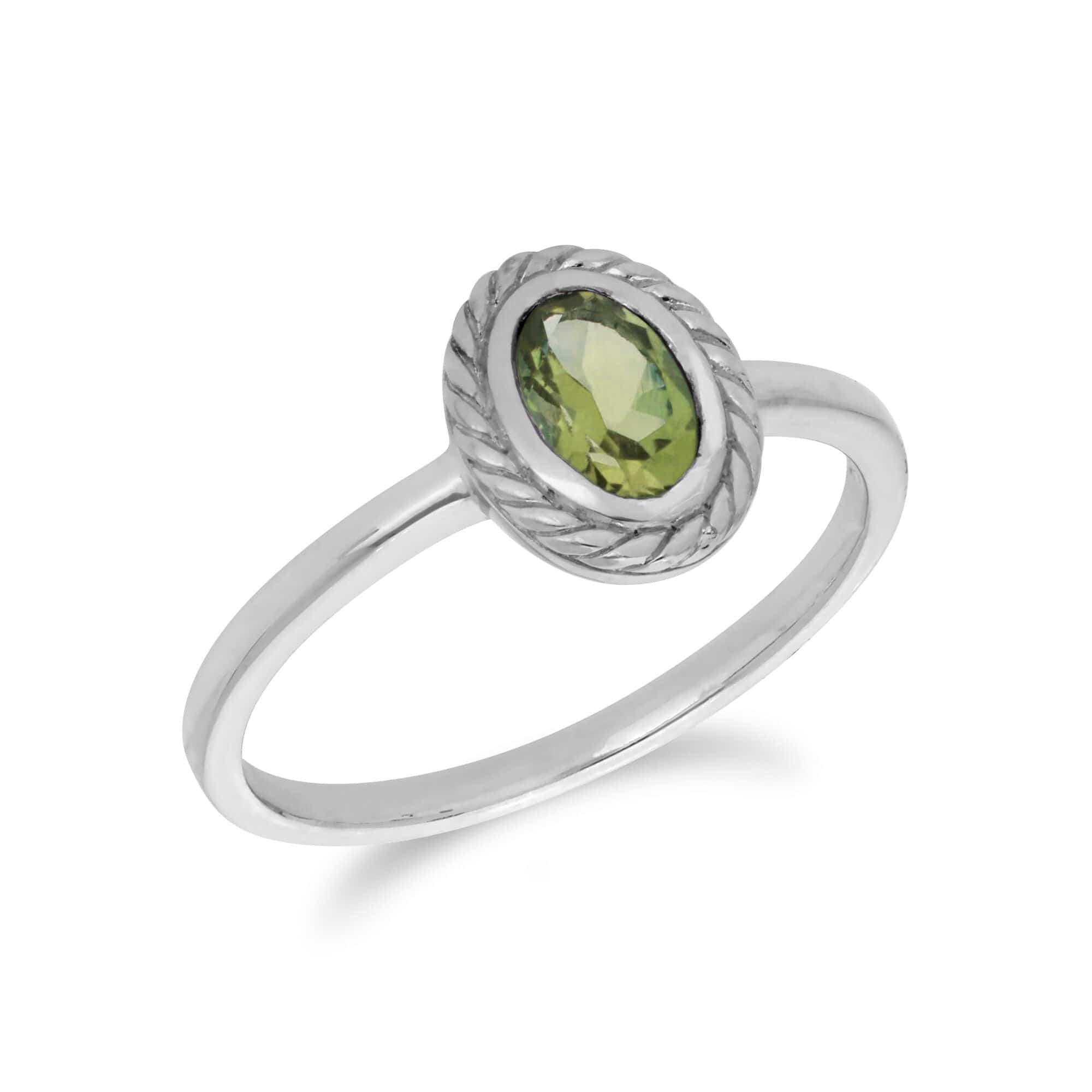 Classic Oval Peridot Rope Design Ring in 925 Sterling Silver - Gemondo