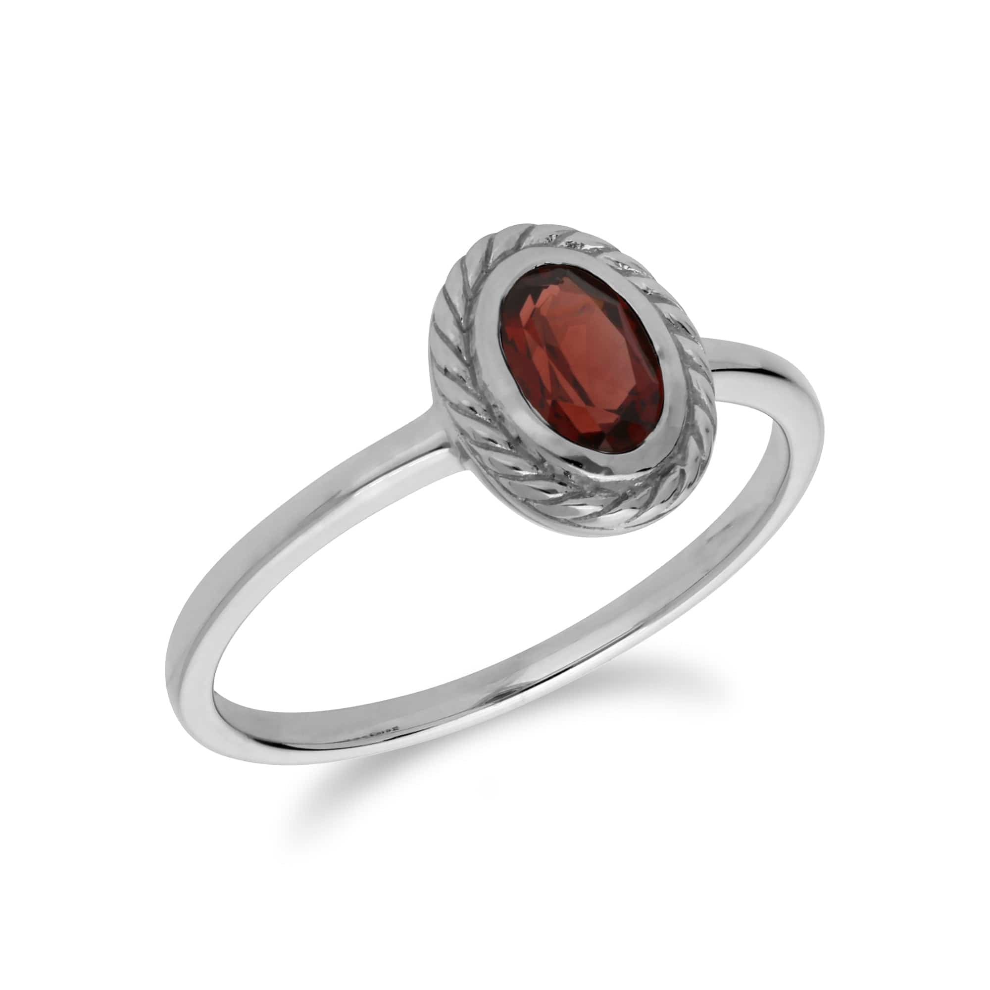 Classic Oval Garnet Rope Design Ring in 925 Sterling Silver - Gemondo