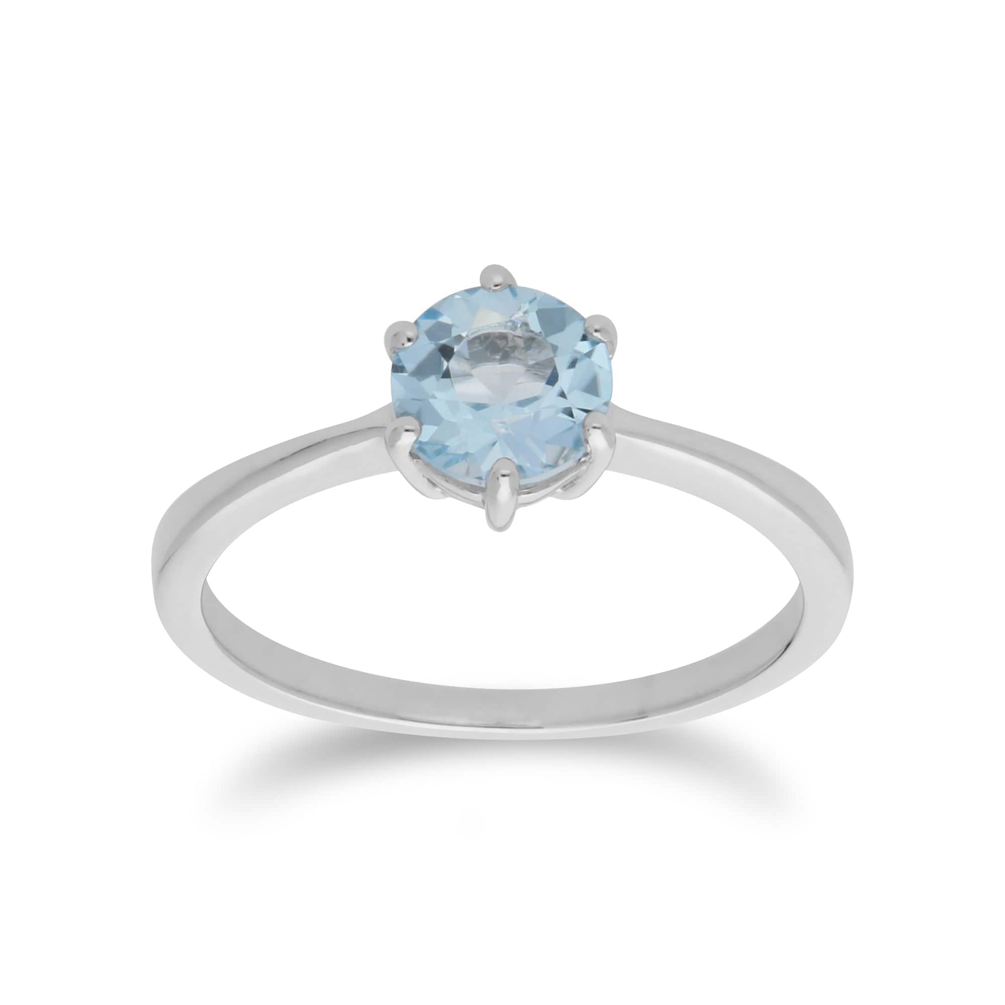 Classic Round Blue Topaz Claw Set Single Stone Ring in 925 Sterling Silver - Gemondo