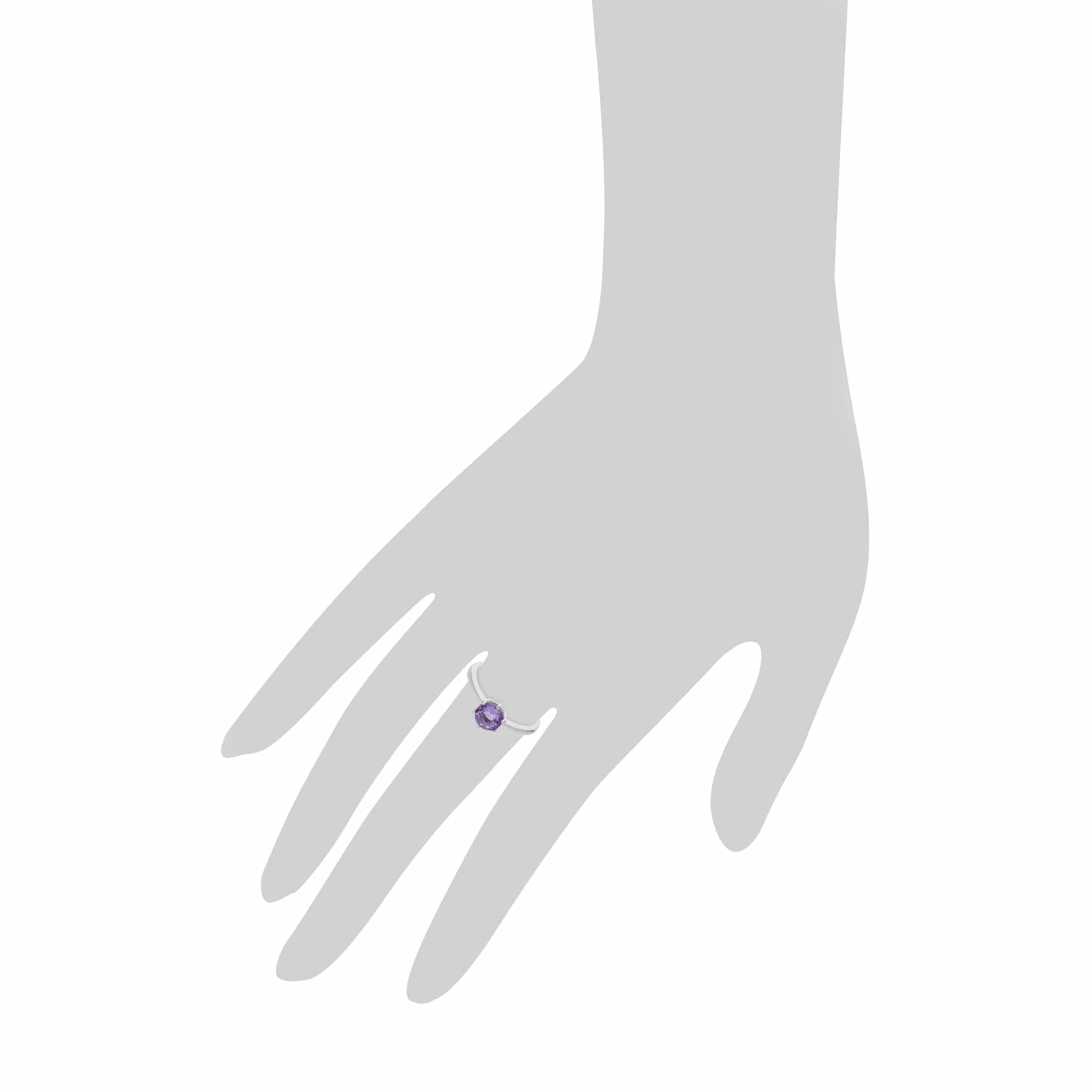 Classic Round Amethyst Claw Set Single Stone Ring in 925 Sterling Silver - Gemondo