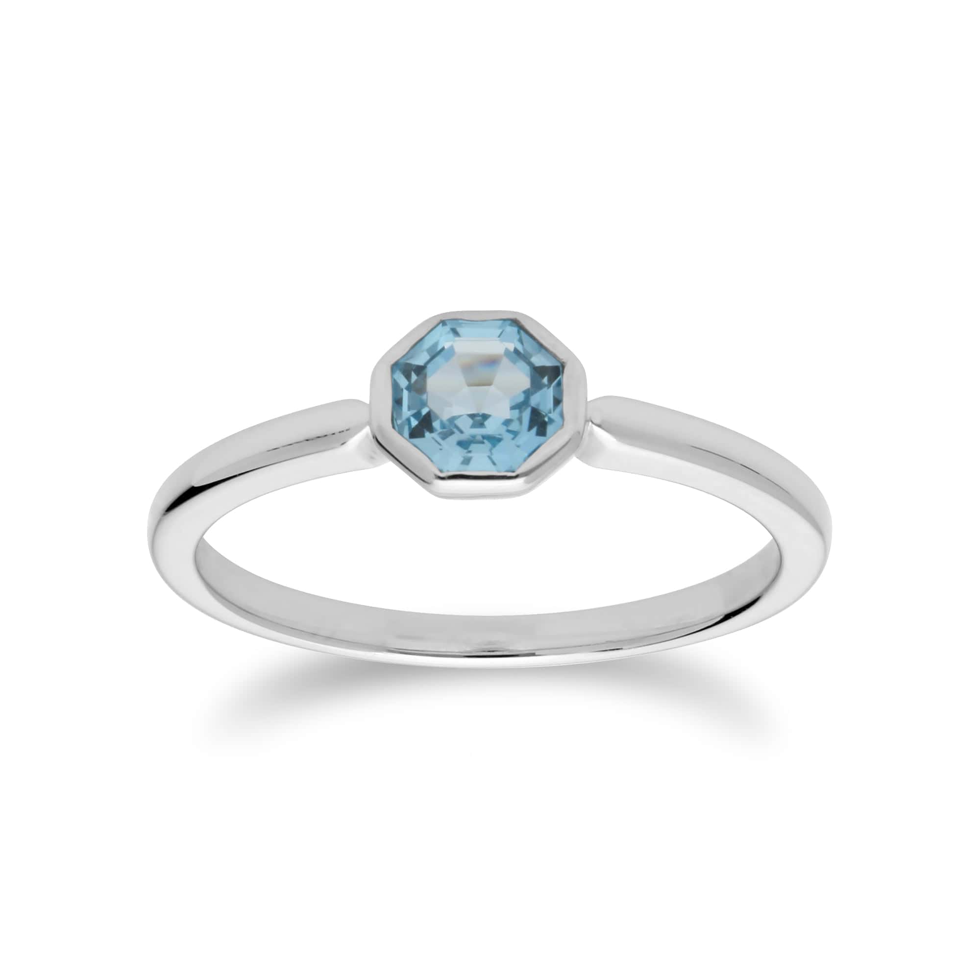 270R055701925 Geometric Hexagon Blue Topaz Bezel Set Ring in 925 Sterling Silver 1