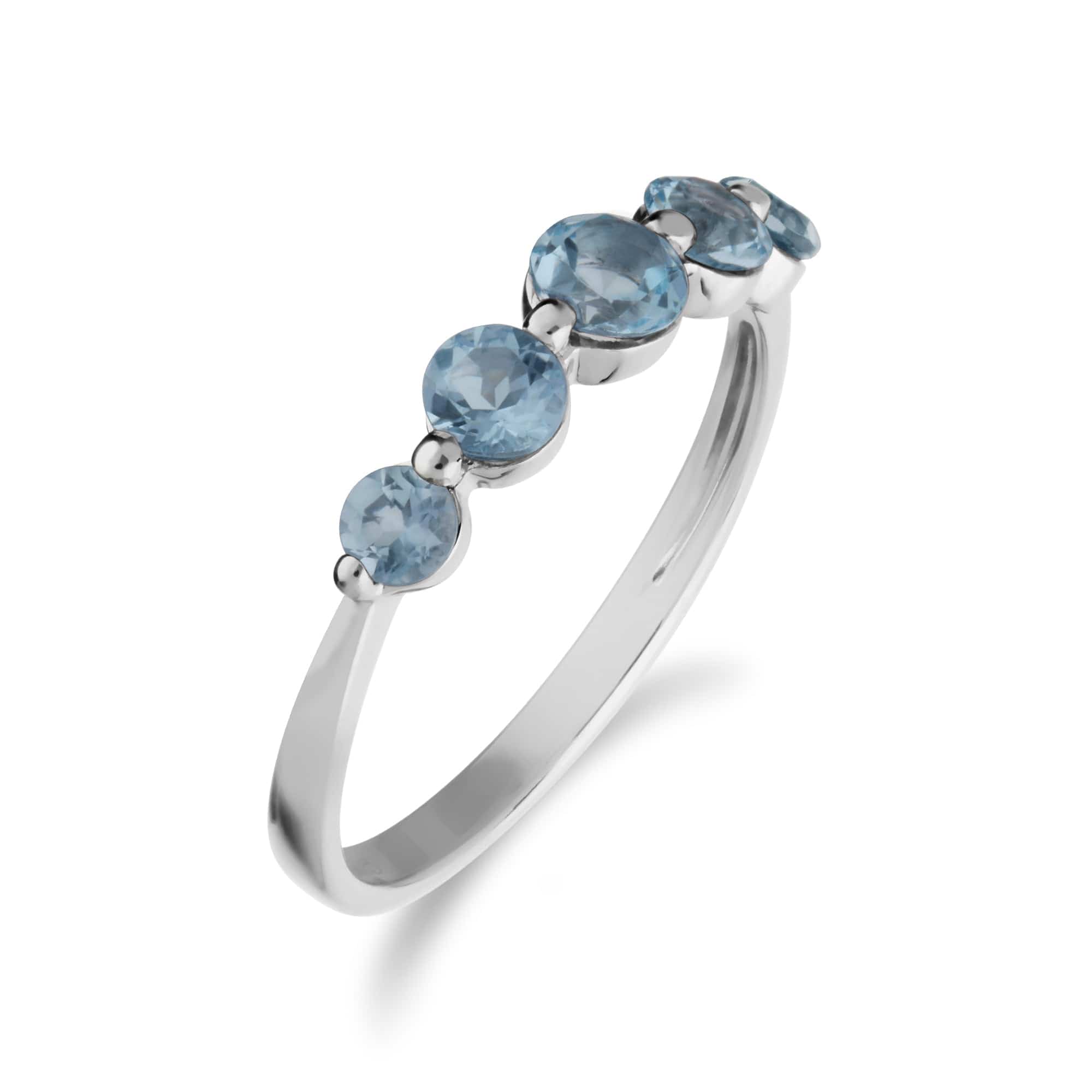 Essential Round Blue Topaz Five Stone Gradient Ring in 925 Sterling Silver - Gemondo