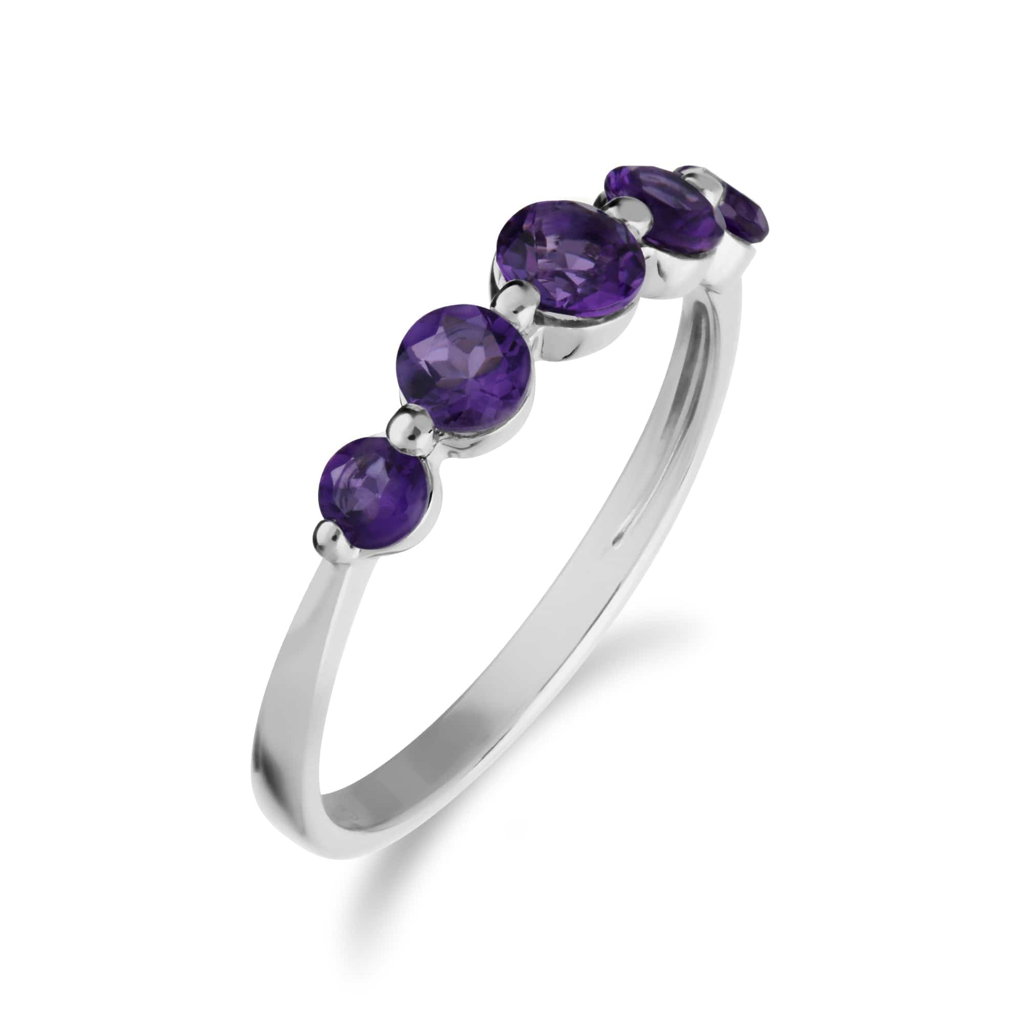 Essential Round Amethyst Five Stone Gradient Ring in 925 Sterling Silver - Gemondo