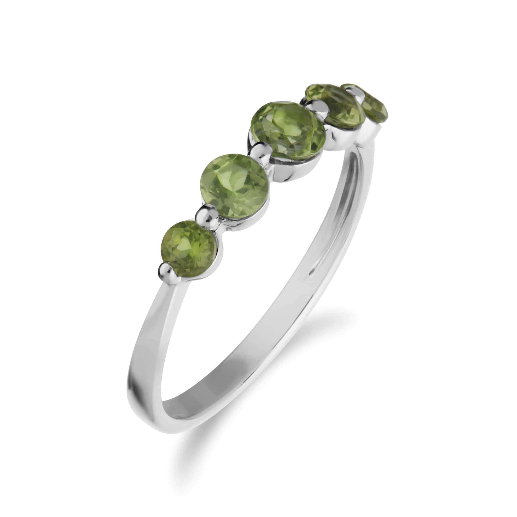 Essential Round Peridot Five Stone Gradient Ring in 925 Sterling Silver - Gemondo