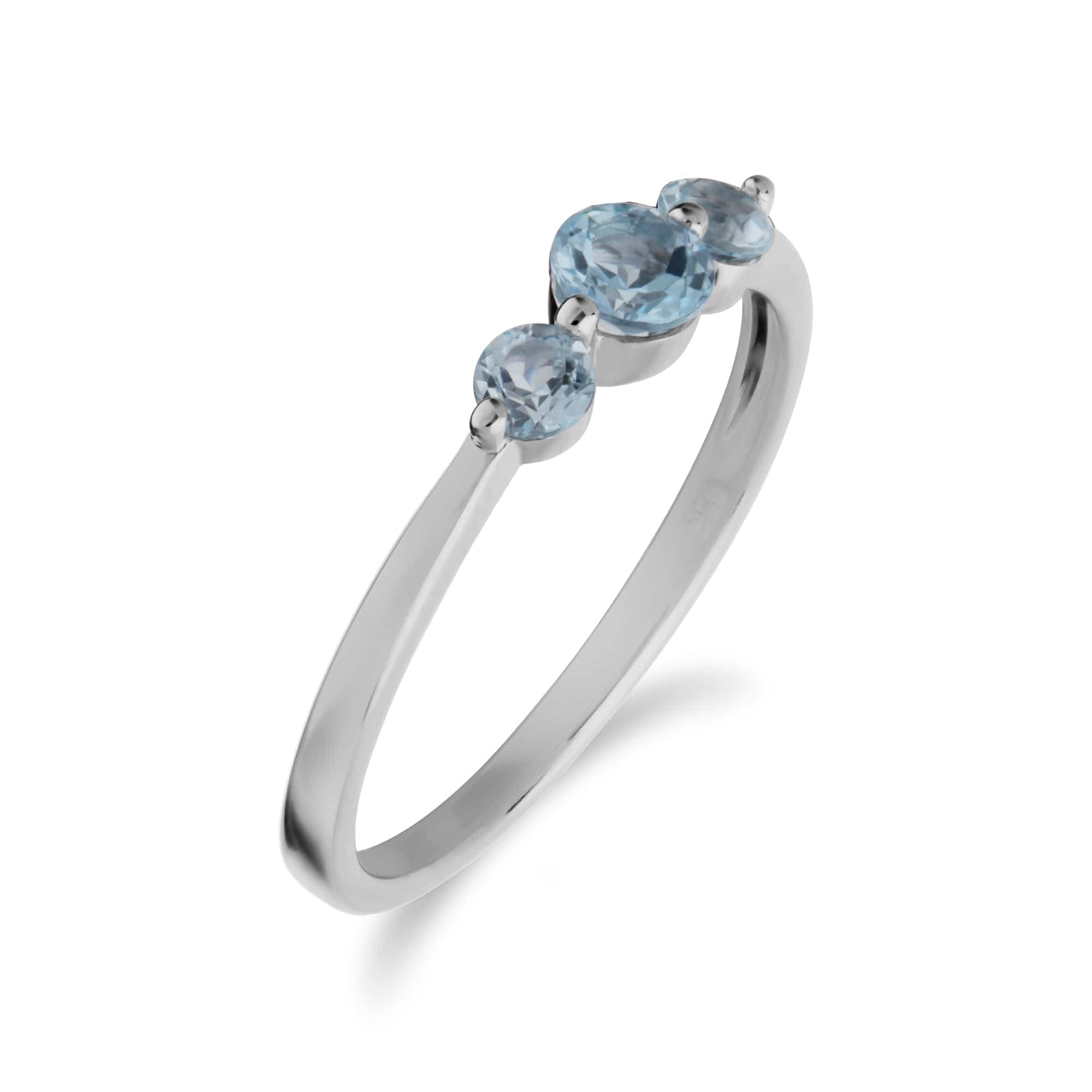 Essential Round Blue Topaz Three Stone Gradient Ring in 925 Sterling Silver - Gemondo