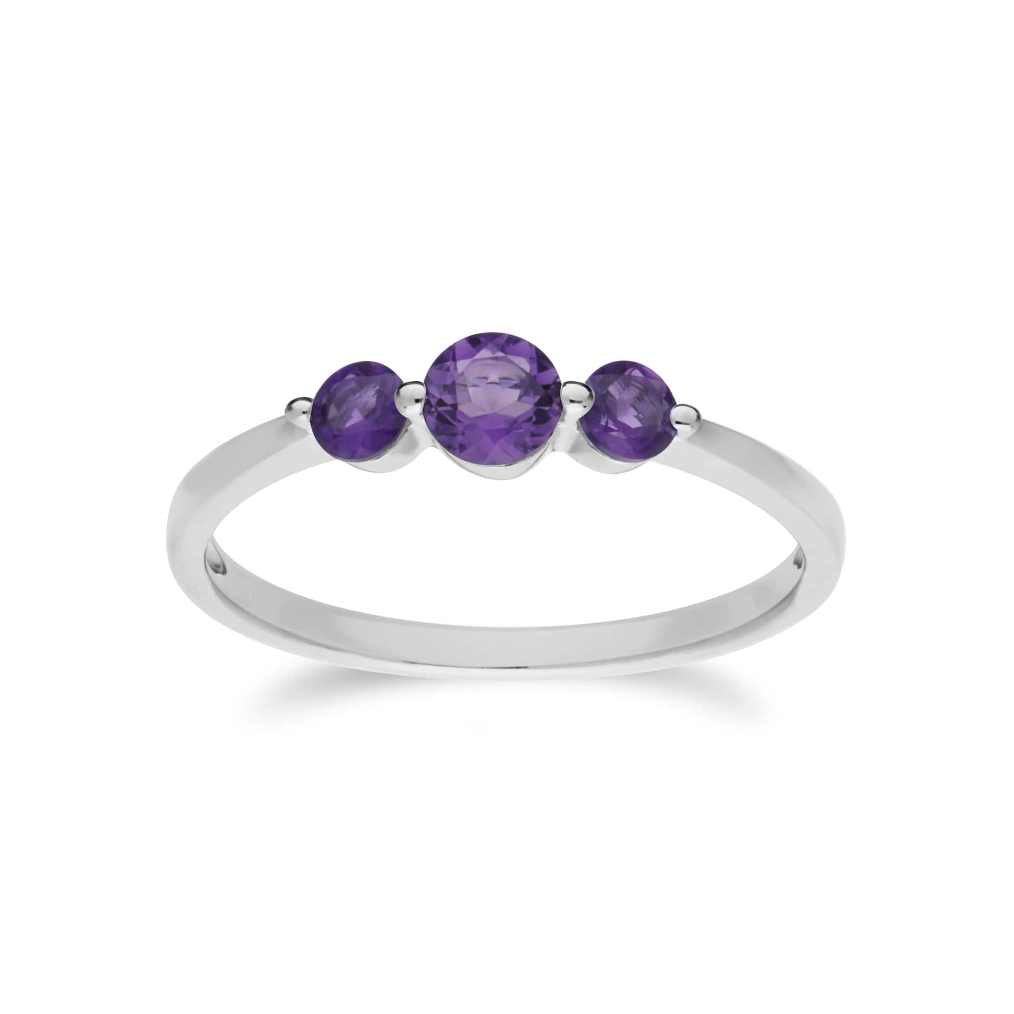 Essential Round Amethyst Three Stone Gradient Ring in 925 Sterling Silver - Gemondo