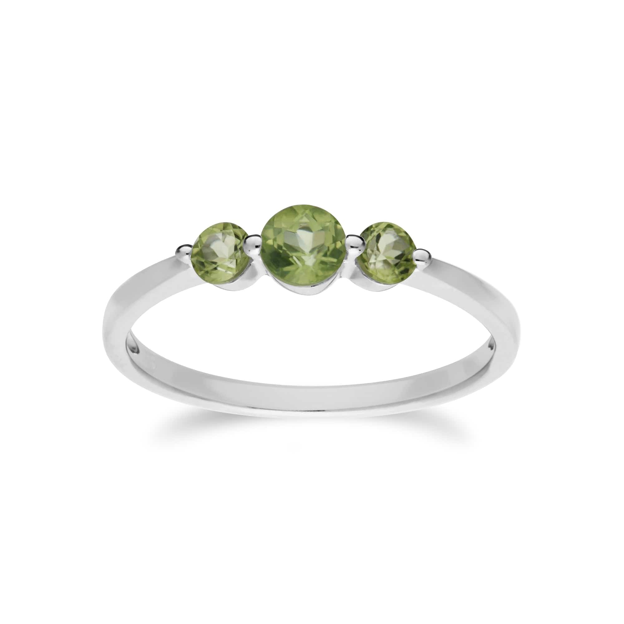 Essential Round Peridot Three Stone Gradient Ring in 925 Sterling Silver - Gemondo