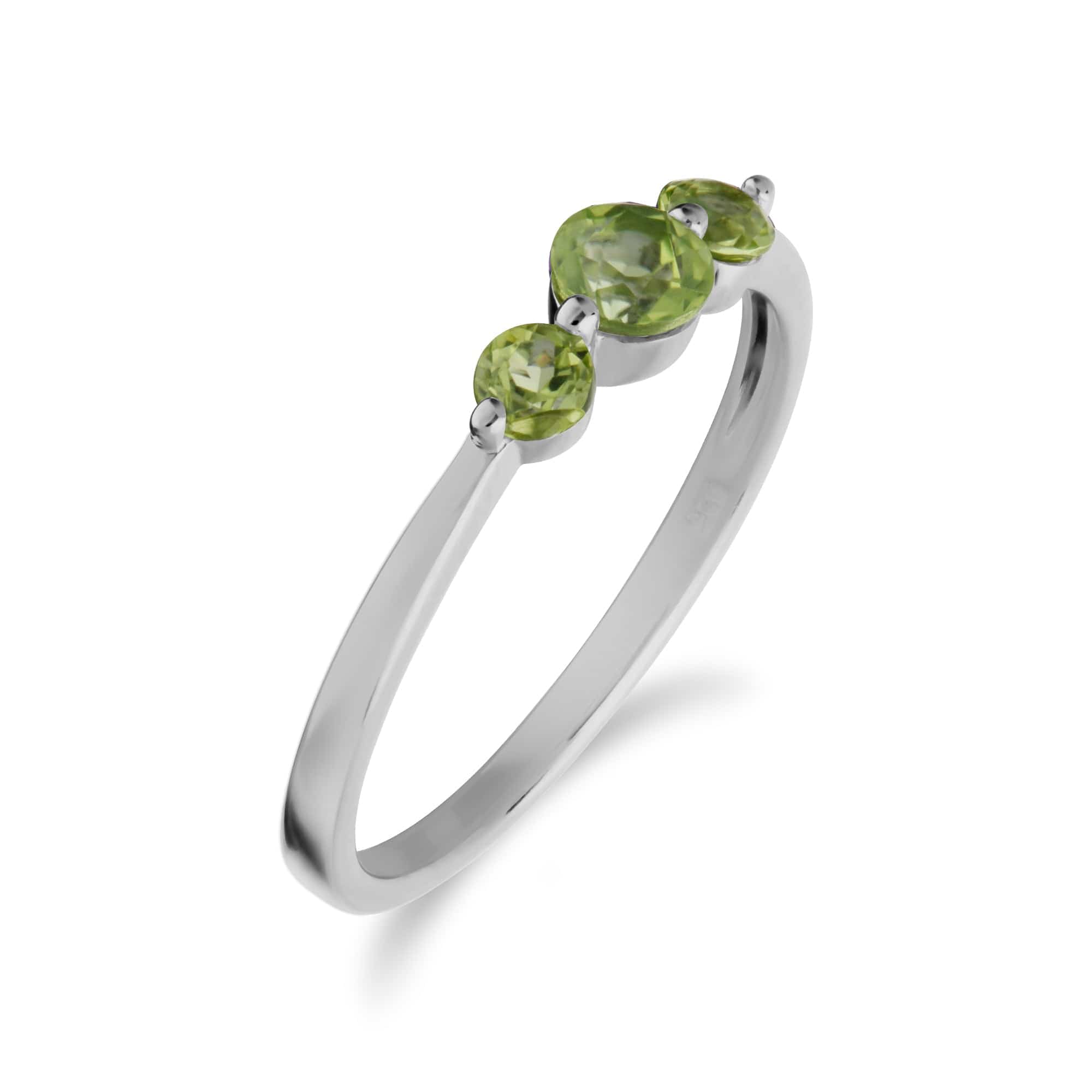 Essential Round Peridot Three Stone Gradient Ring in 925 Sterling Silver - Gemondo