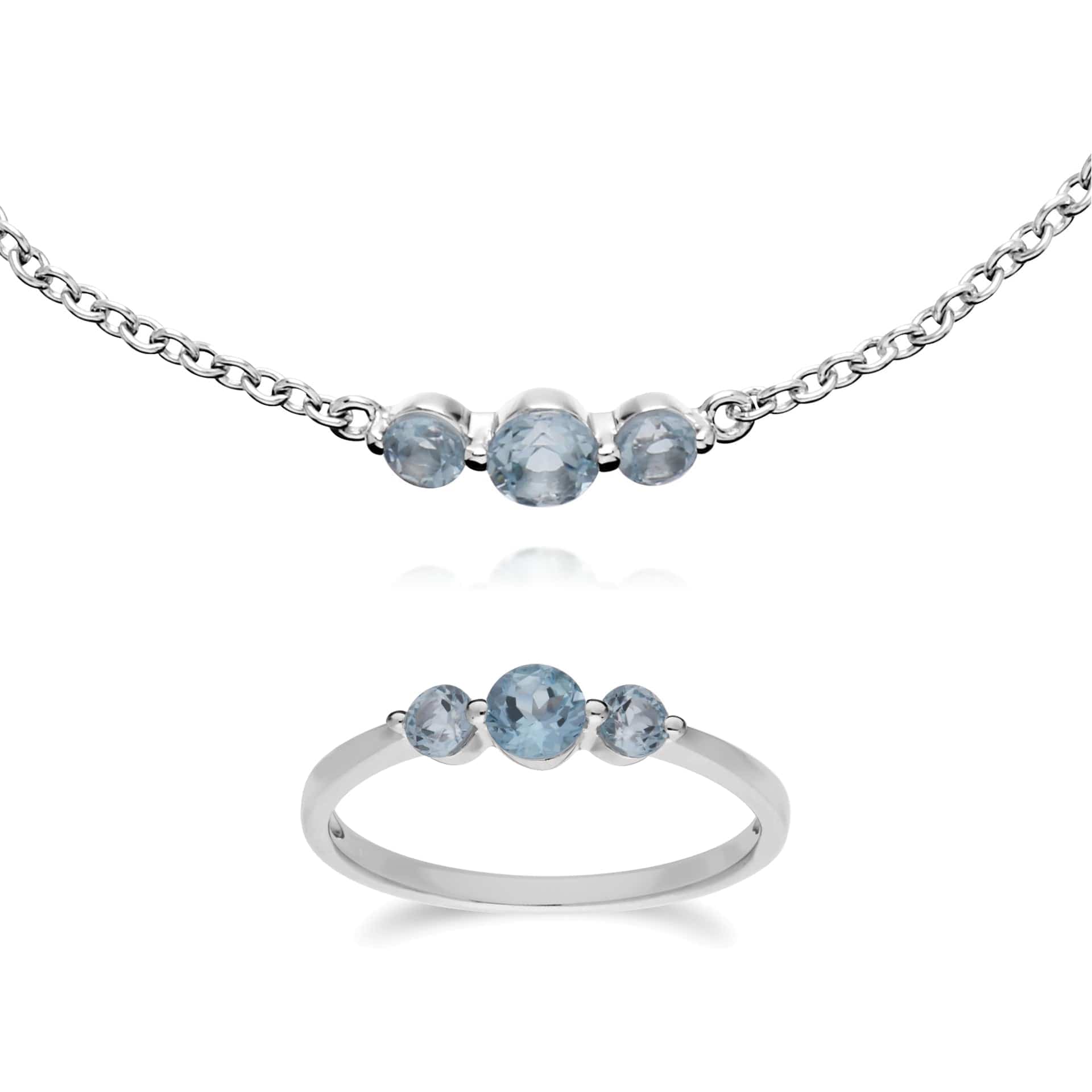 Classic  Blue Topaz Three Stone Bracelet & Trilogy Ring Set Image 1