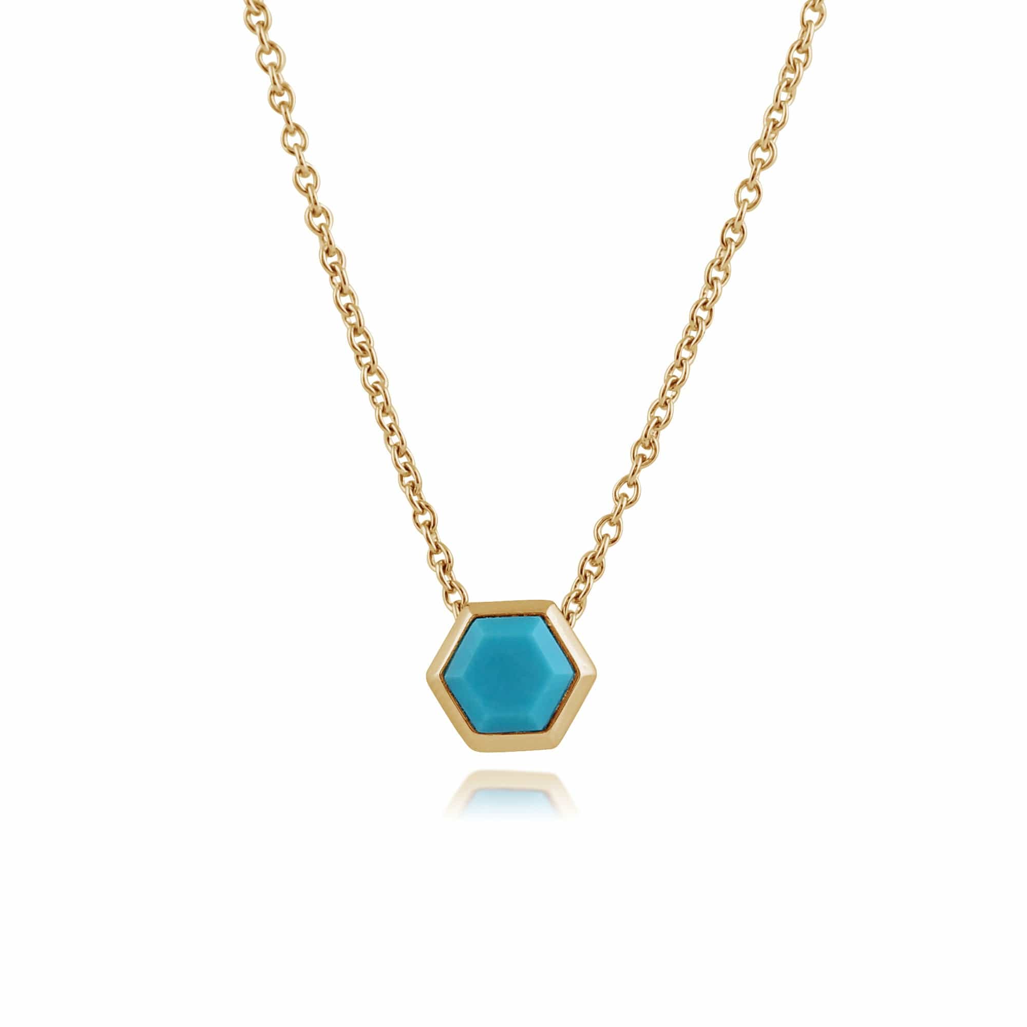 Geometric Hexagon Turquoise Necklace in Gold Plated  Silver - Gemondo