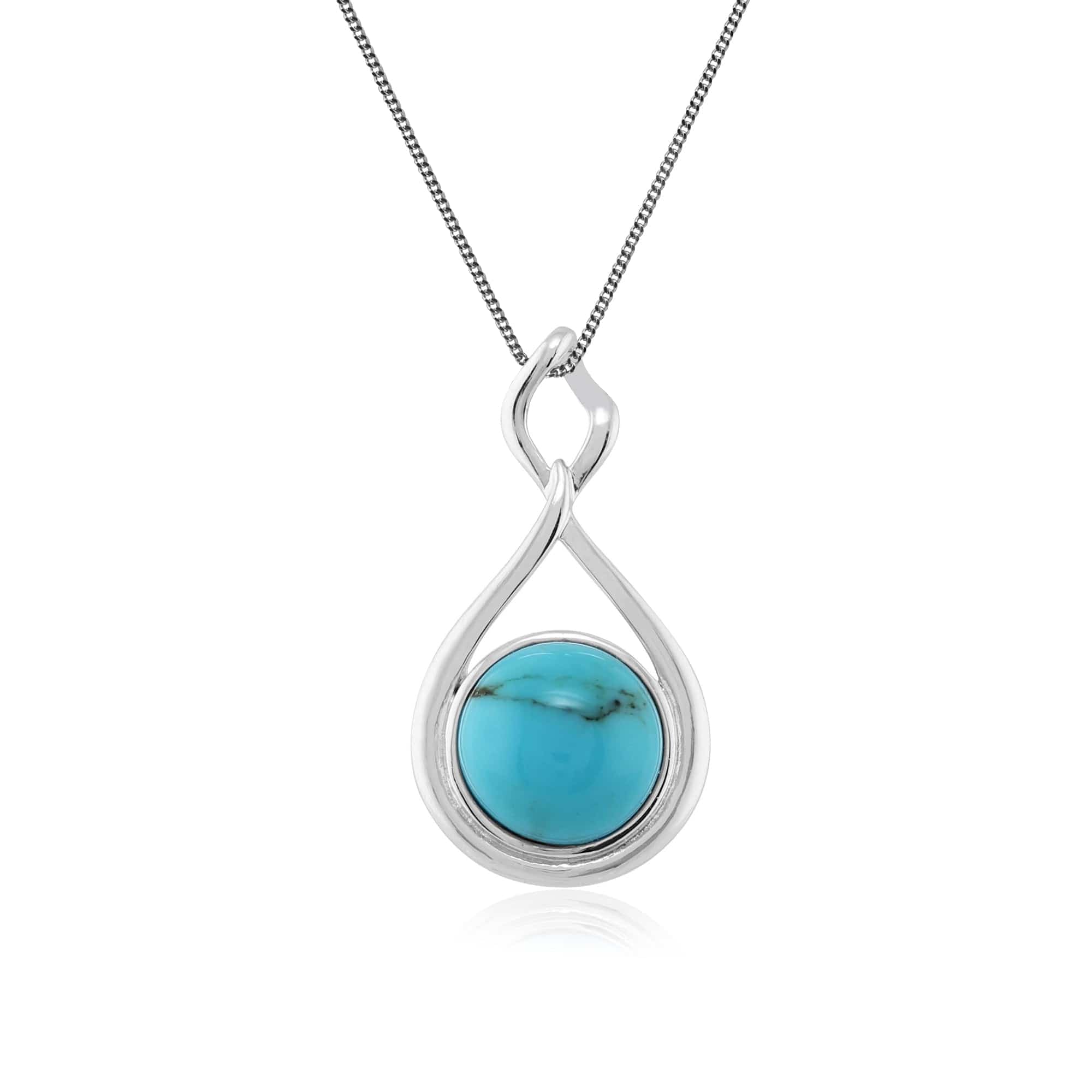 Modern Round Turquoise Cabochon Pendant in 925 Sterling Silver - Gemondo