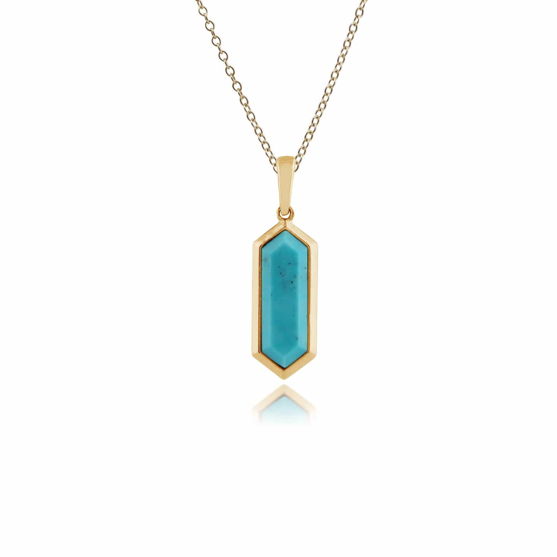 Geometric Hexagon Turquoise Prism Drop Pendant in Gold Plated Silver - Gemondo
