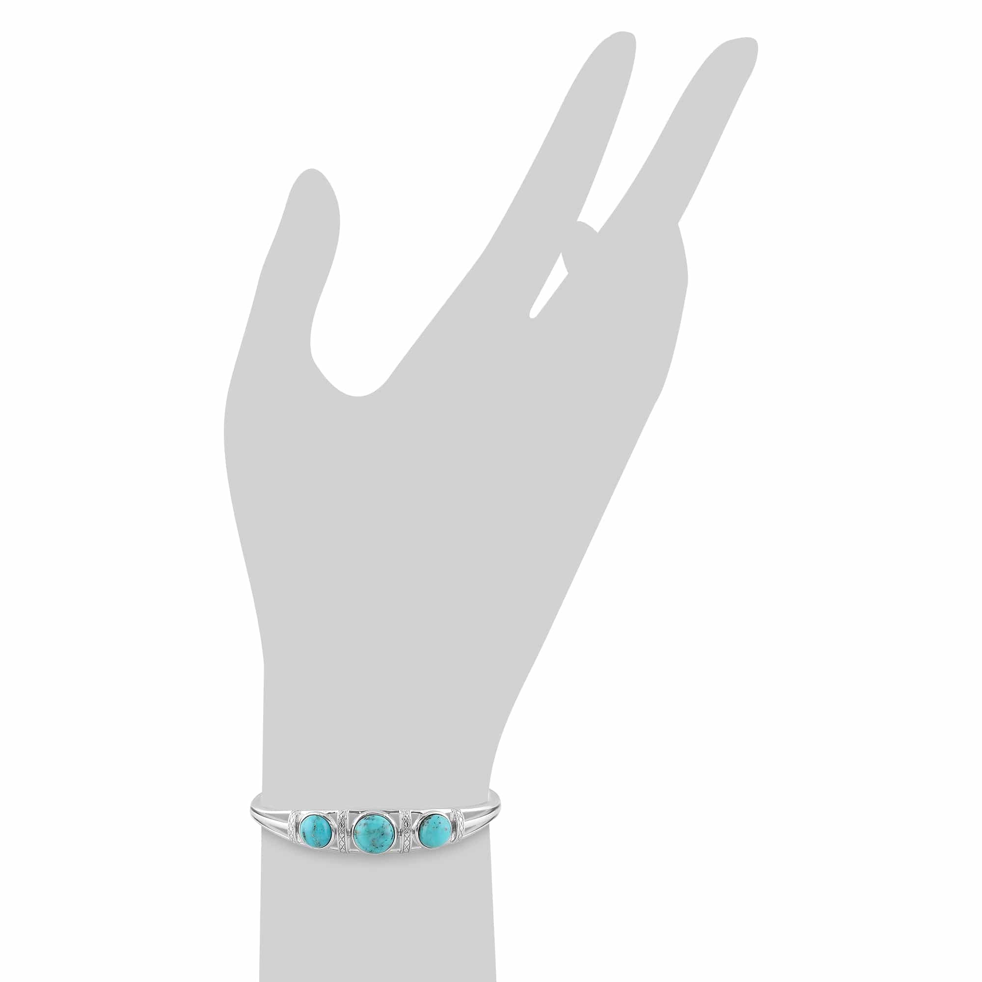 Boho Round Turquoise Cabochon Bangle in 925 Sterling Silver - Gemondo