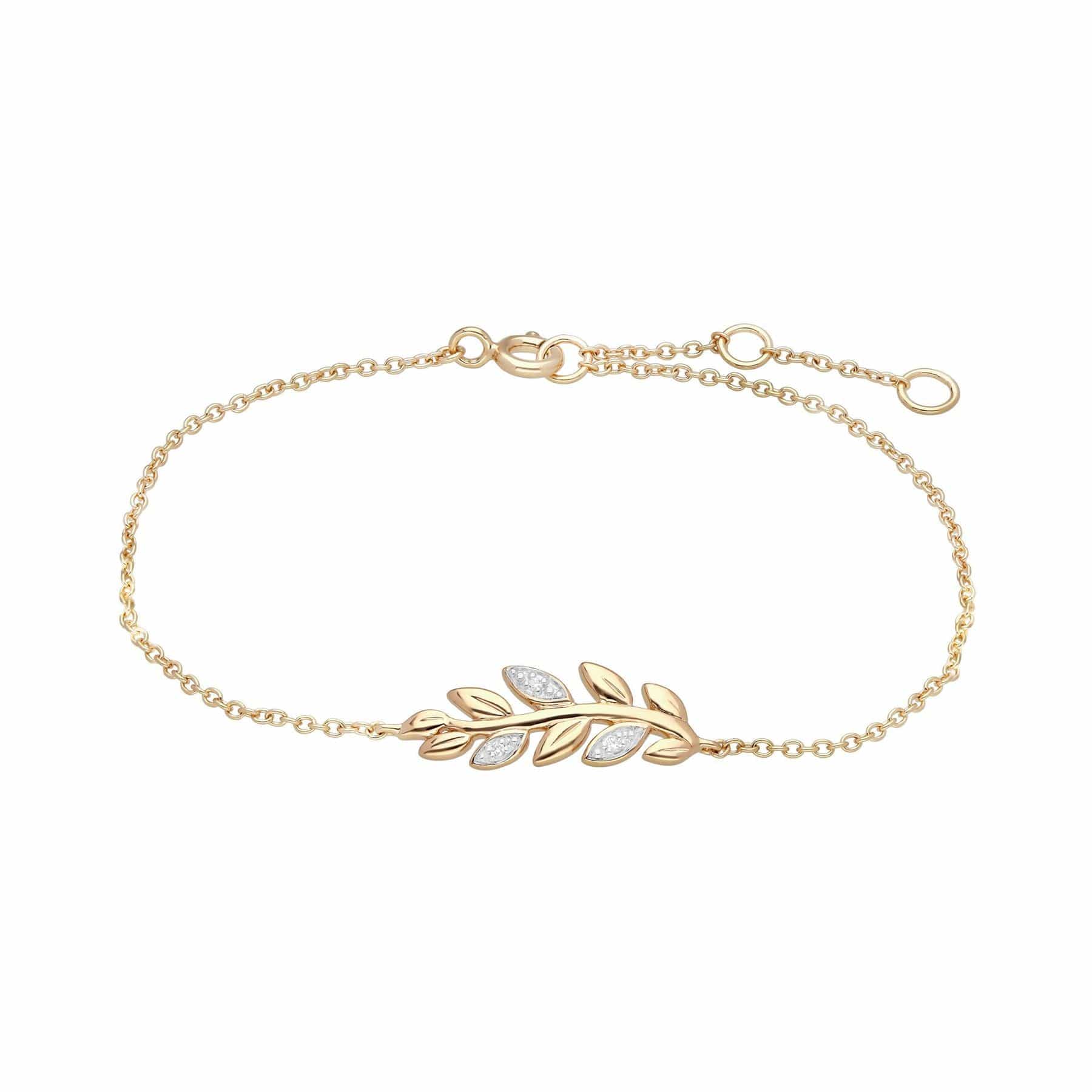 191L0158019-191E0403019 O Leaf Diamond Bracelet & Stud Earrings Set in 9ct Yellow Gold 2