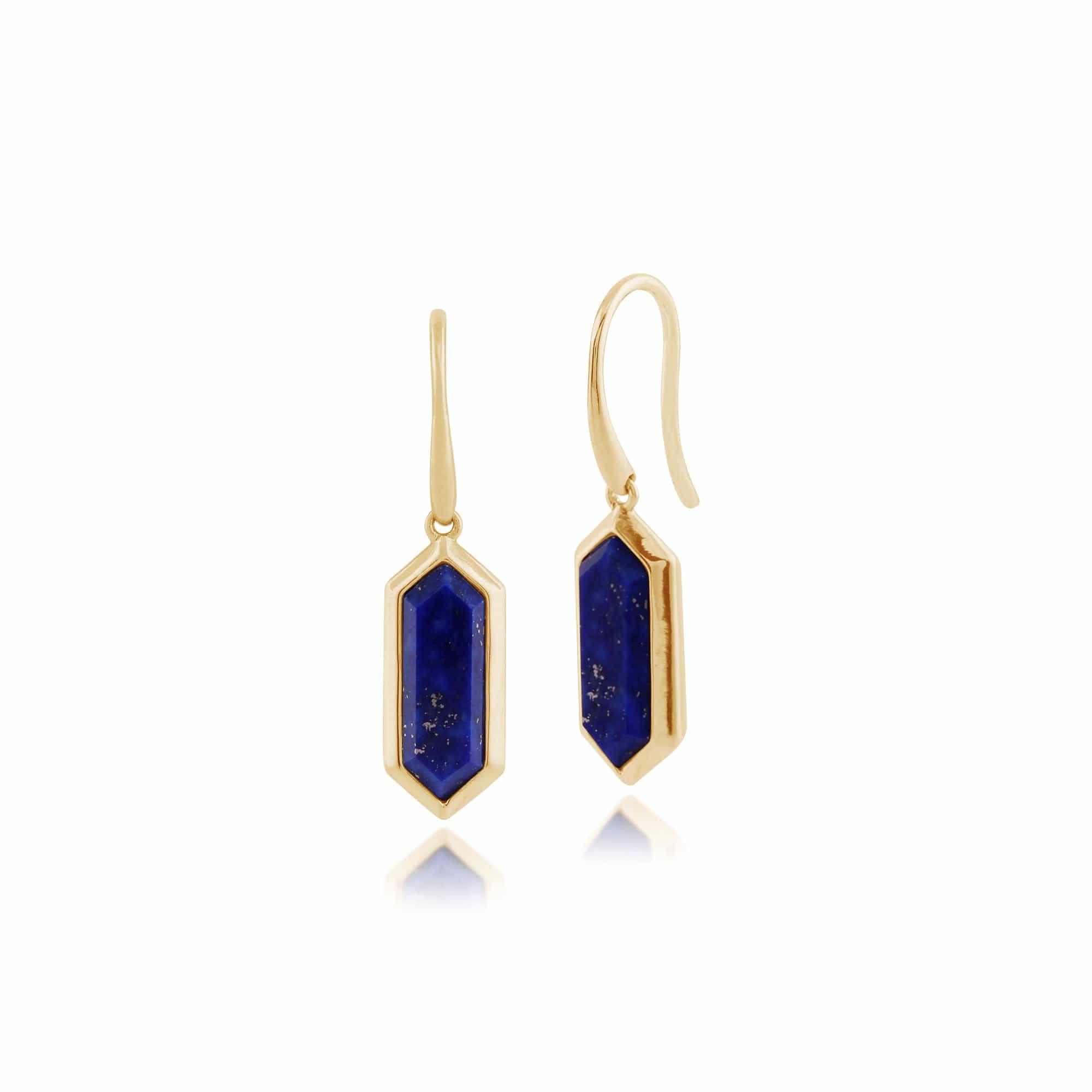 Geometric Hexagon Lapis Lazuli Prism Drop Earrings in Gold Plated Silver