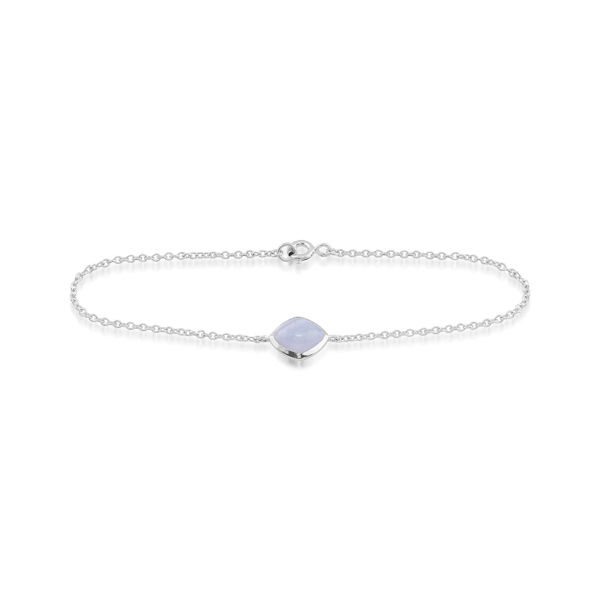 Classic Sugarloaf Blue Lace Agate Single Stone Bracelet in Sterling Silver - Gemondo