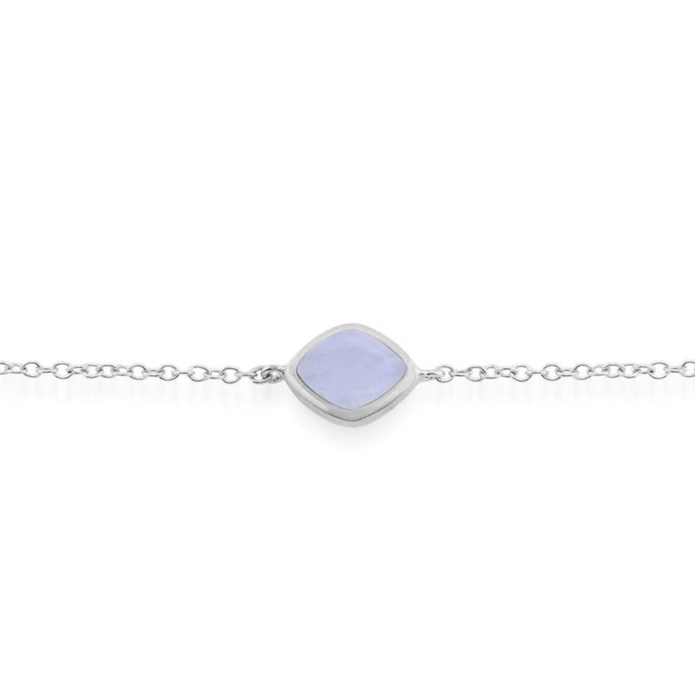 Classic Sugarloaf Blue Lace Agate Single Stone Bracelet in Sterling Silver - Gemondo