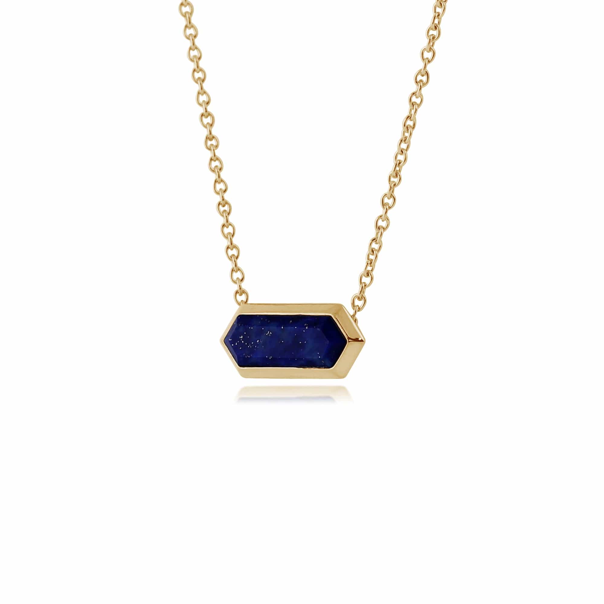 Geometric Hexagon Lapis Lazuli Prism Necklace in Gold Plated  Silver