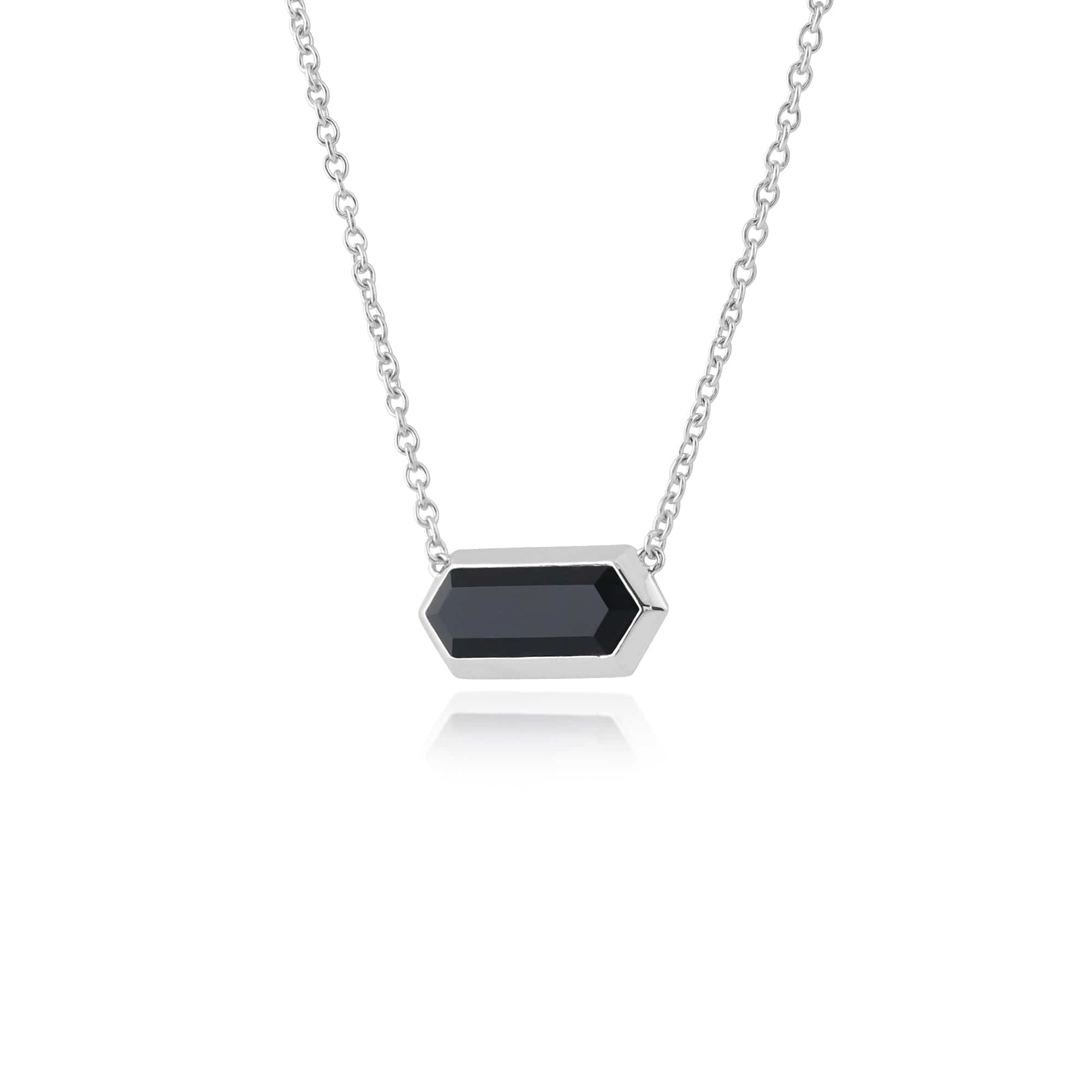 Geometric Hexagon Black Onyx Prism Necklace in Sterling Silver