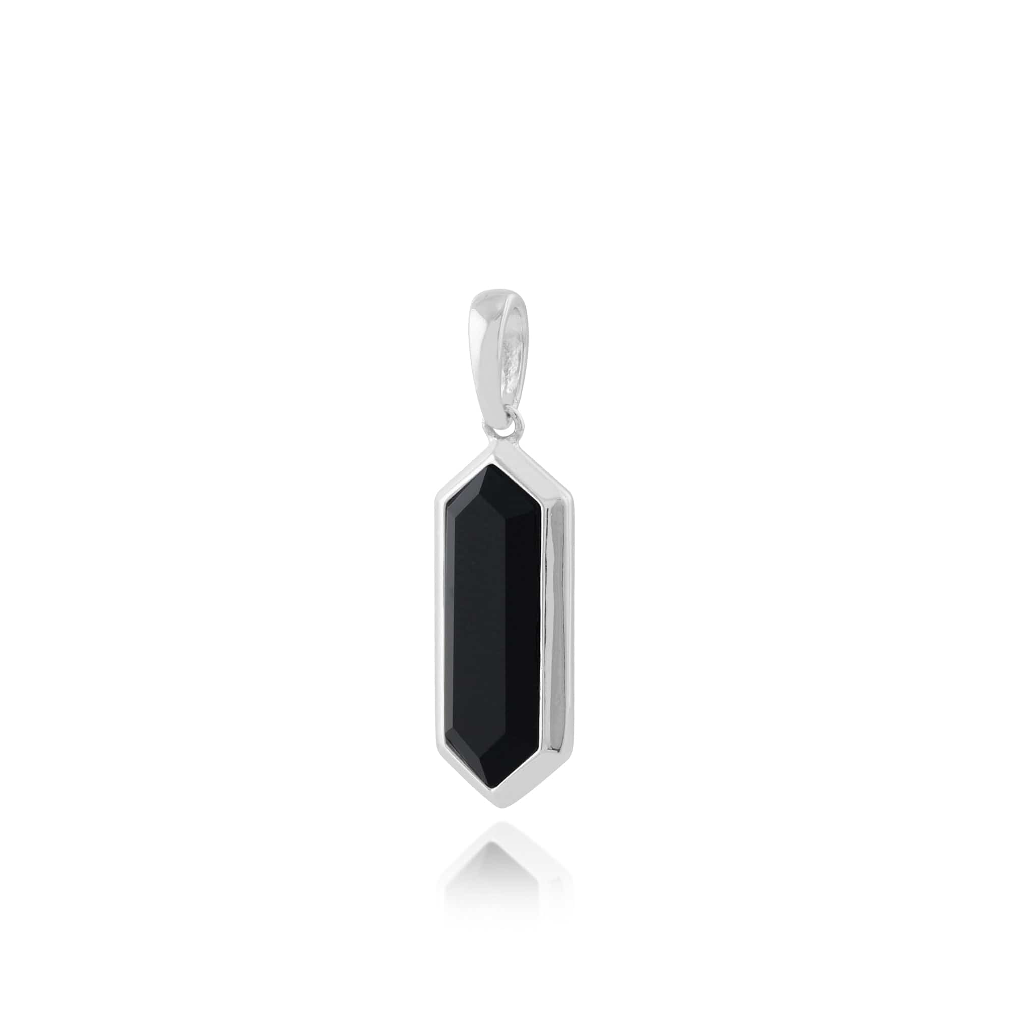 Geometric Hexagon Black Onyx Prism Drop Pendant in 925 Sterling Silver