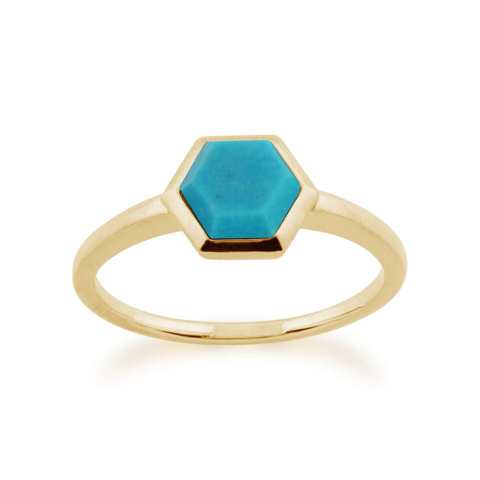 Gold Plated Turquoise Hexagonal Prism Ring 