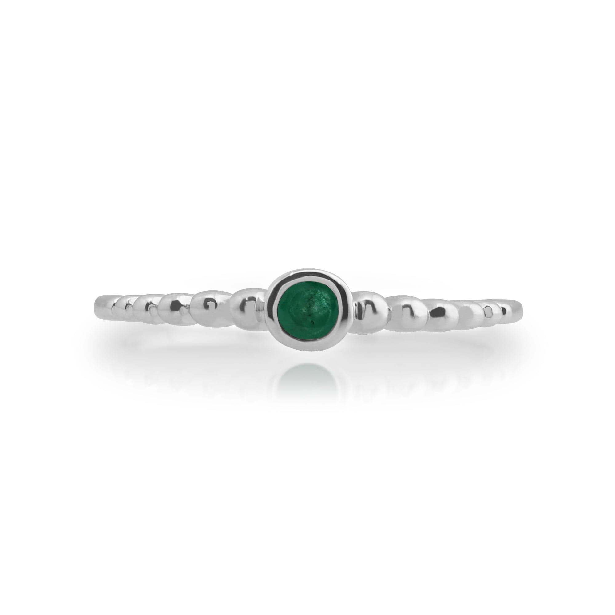 Essential Round Emerald Bezel Set Silver  Stack Ring - Gemondo