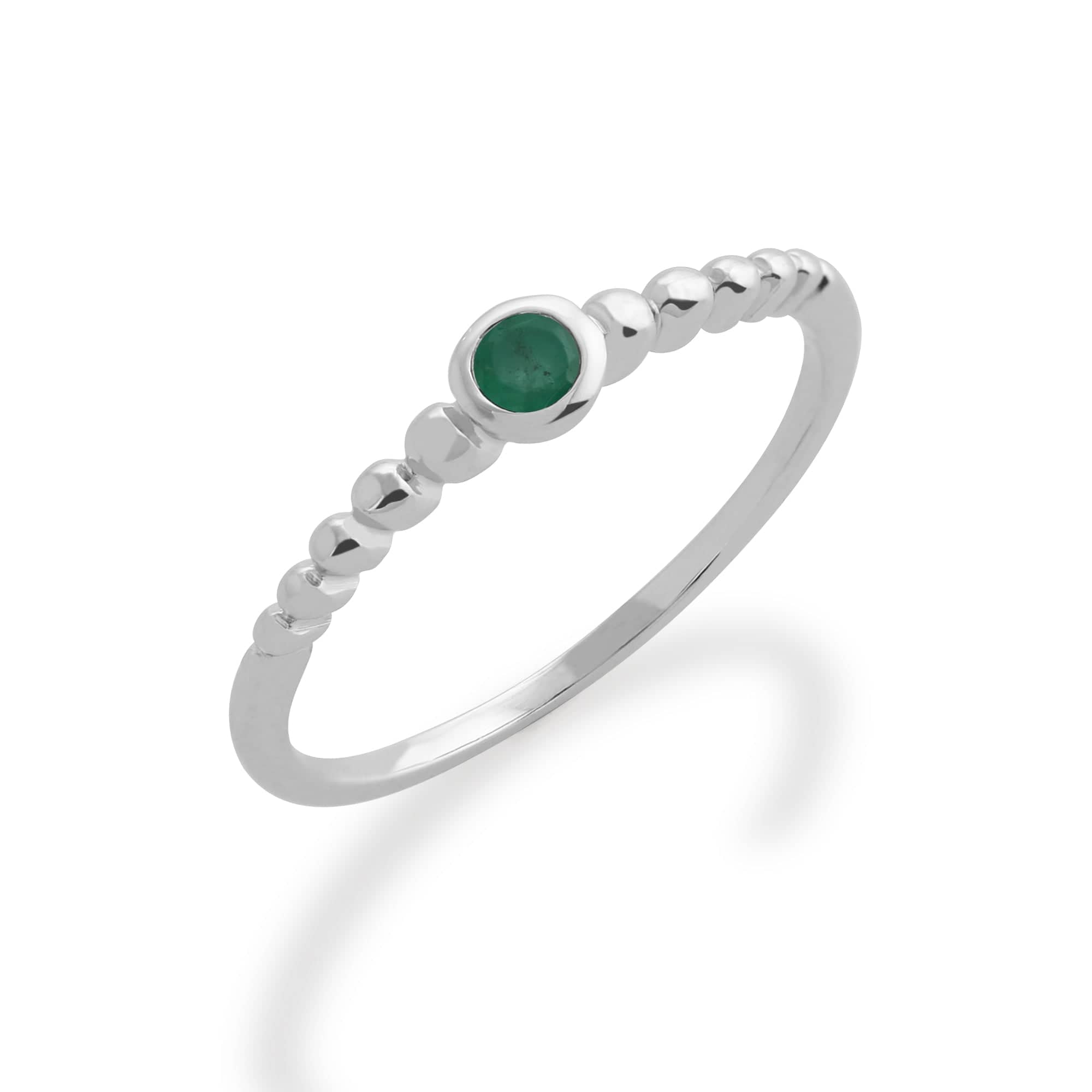 Essential Round Emerald Bezel Set Silver  Stack Ring - Gemondo