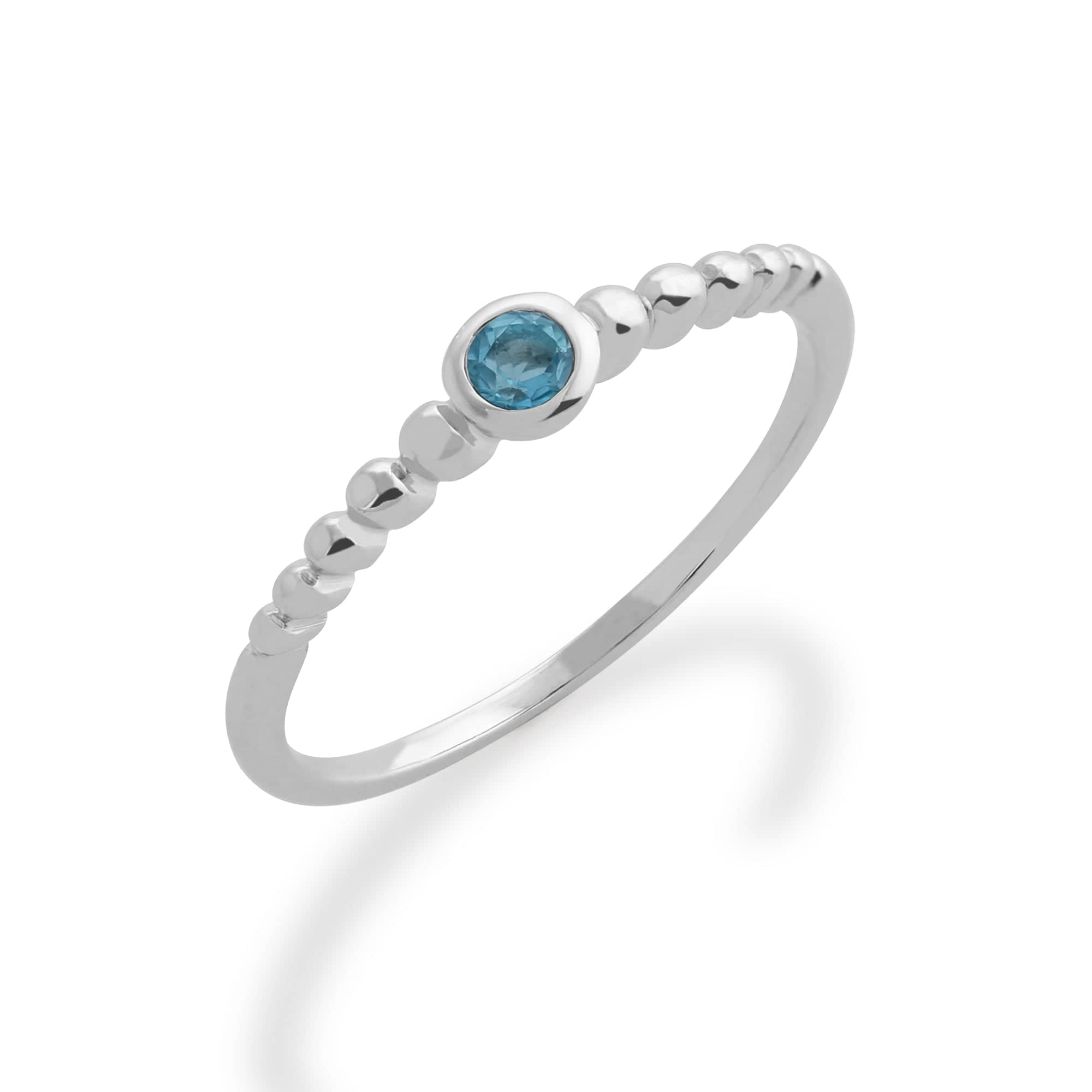 Essential Round Blue Topaz Bezel Set Stack Ring in 925 Sterling Silver - Gemondo