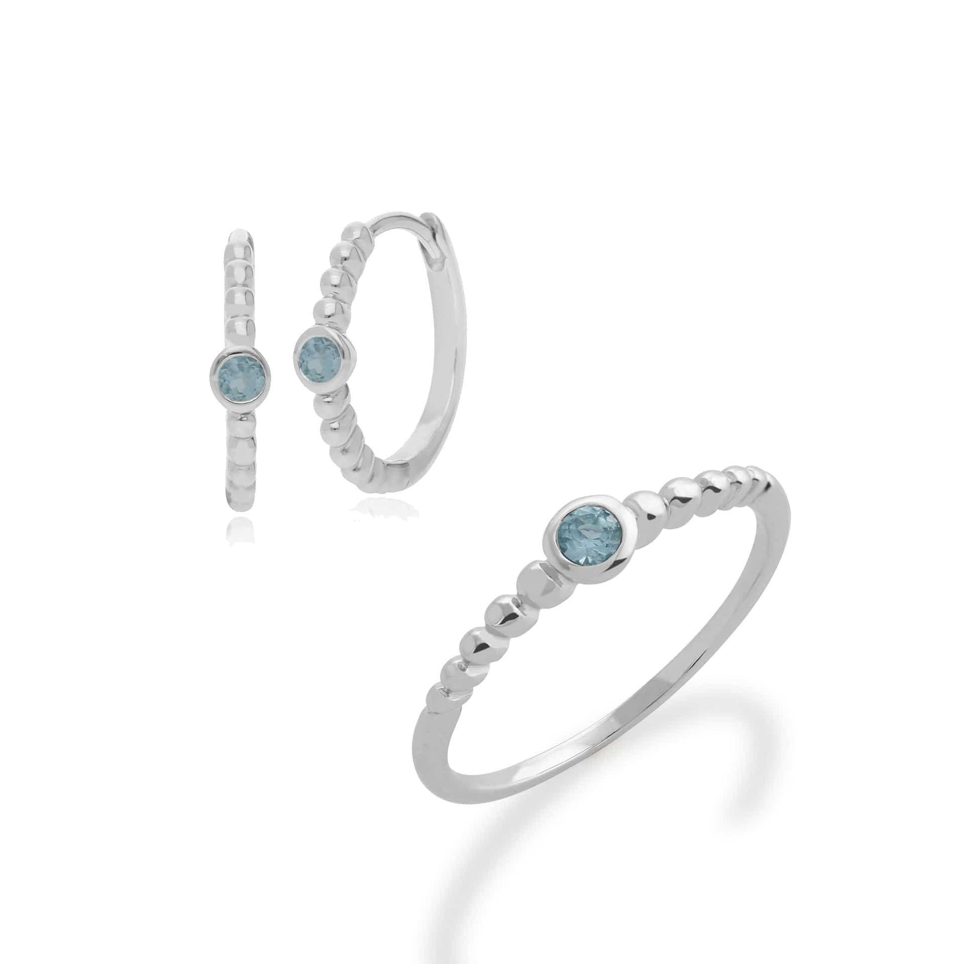 271E018608925-271R019108925 Essential Round Aquamarine Hoop Earrings & Ring Set in 925 Sterling Silver 1