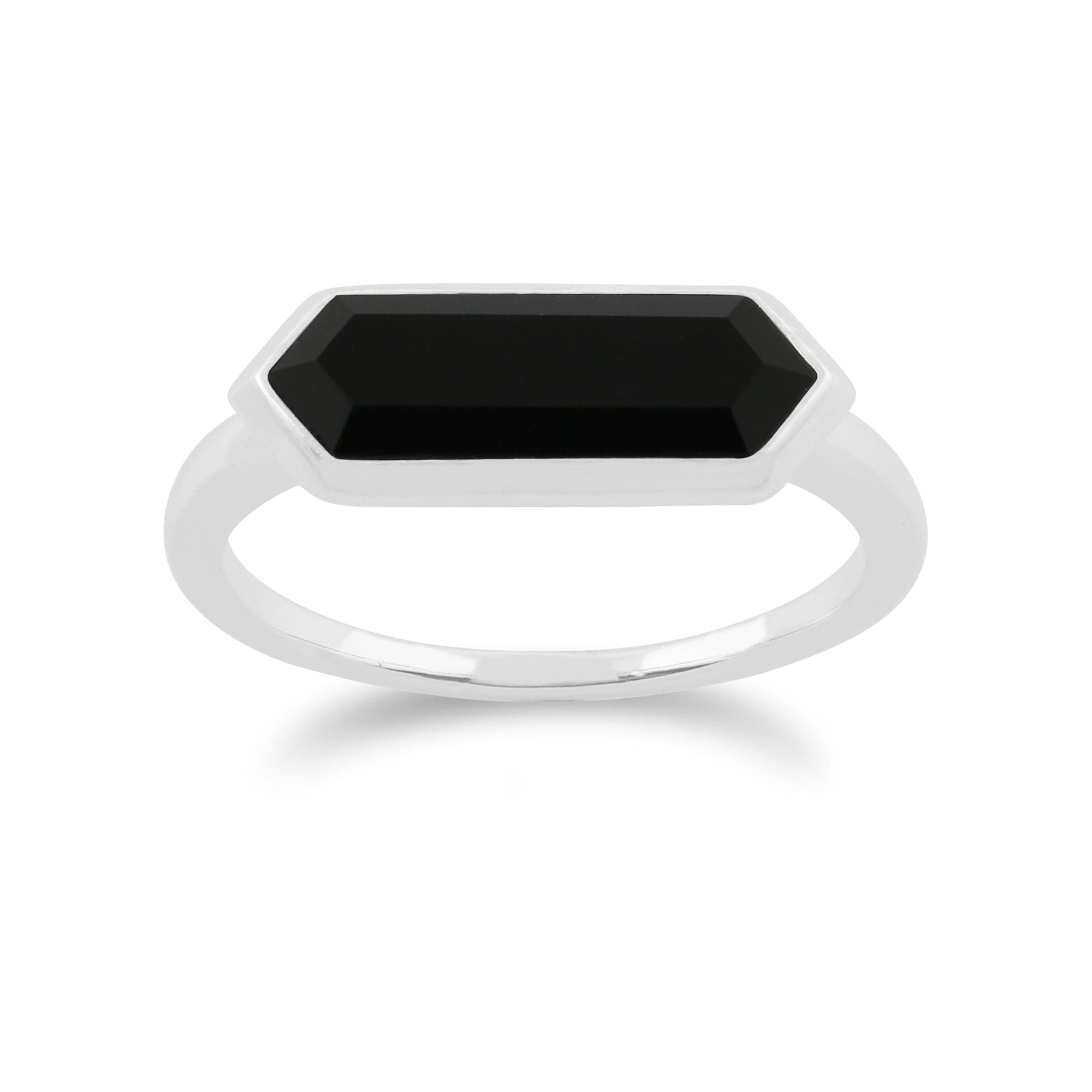 Geometric Hexagon Black Onyx Prism Ring in Sterling Silver