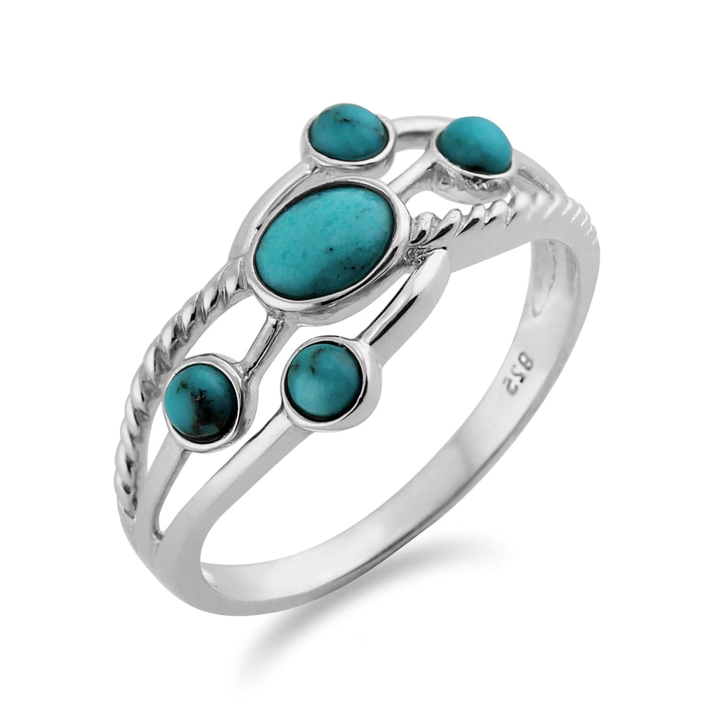 Contemporary Oval Cabochon Five Stone Ring 925 Sterling Silver