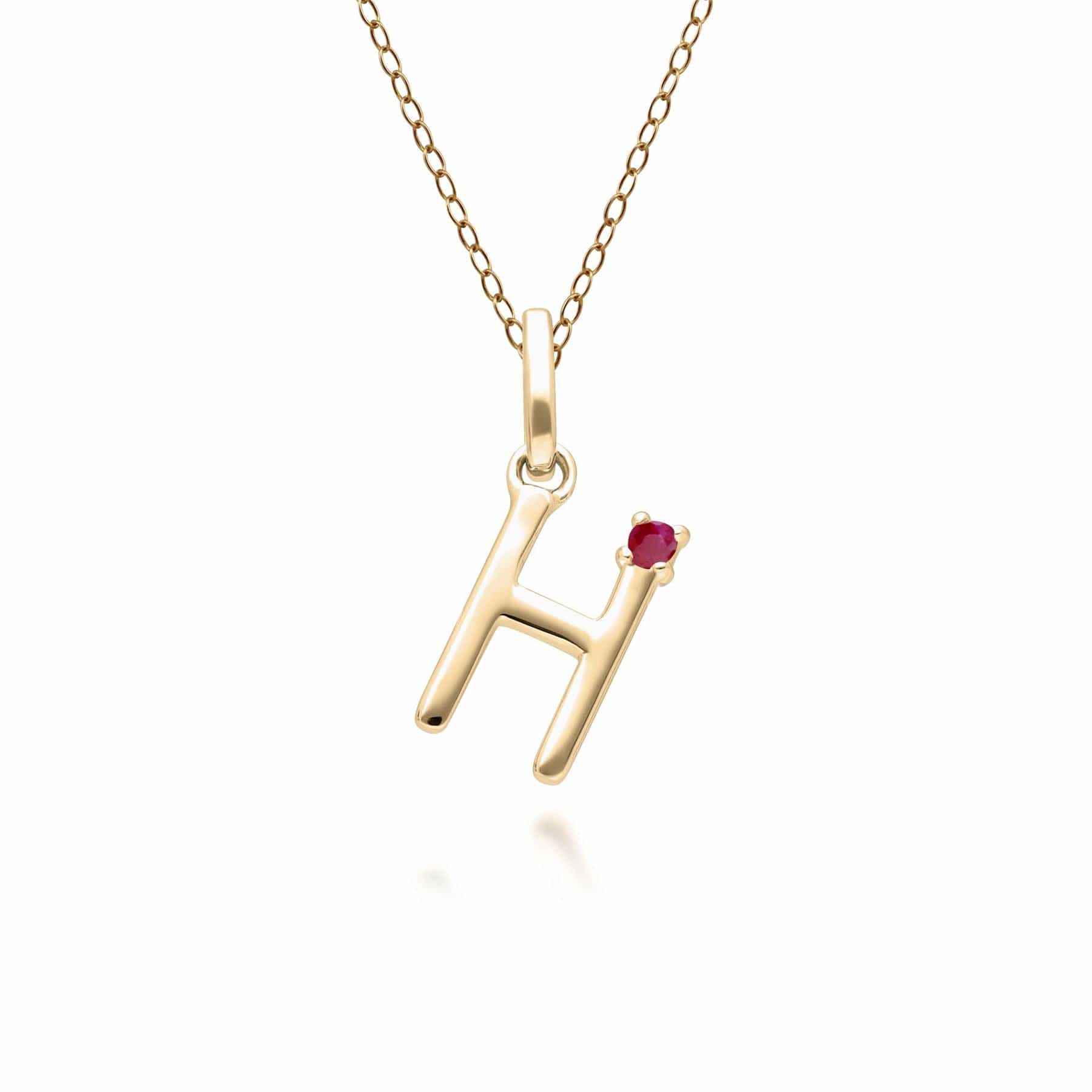 Initial Ruby Letter Necklace In 9ct Yellow Gold - Gemondo