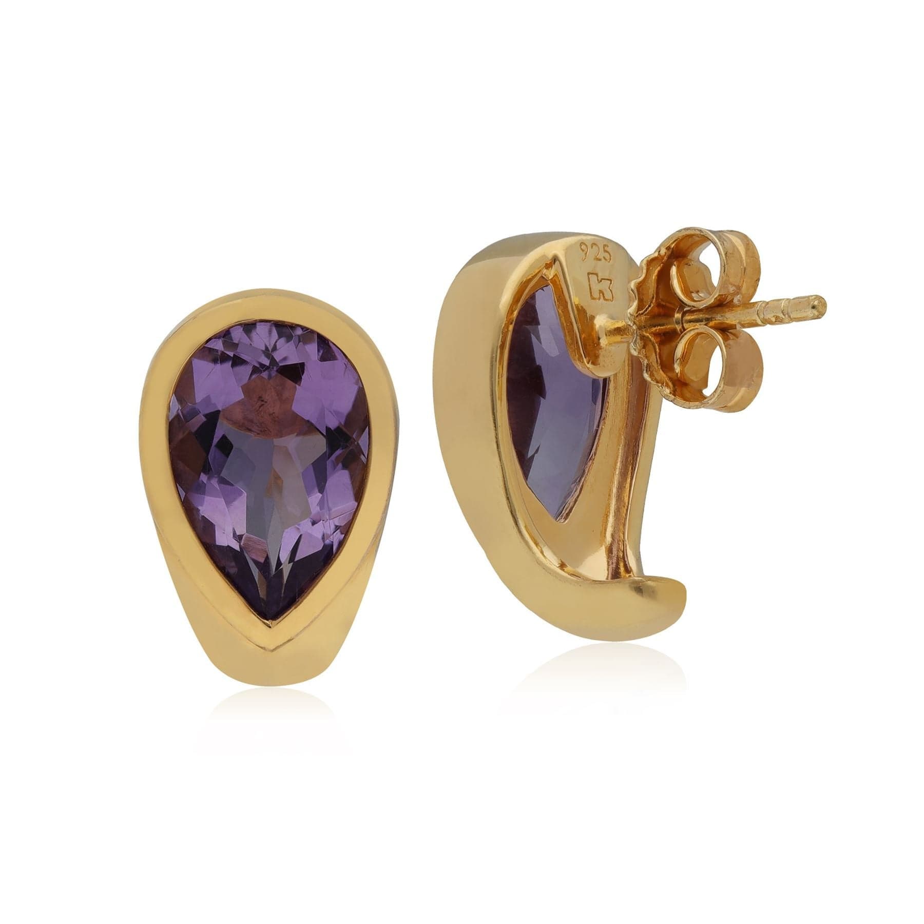 Kosmos Amethyst Earrings in Yellow Gold Plated Sterling Silver - Gemondo
