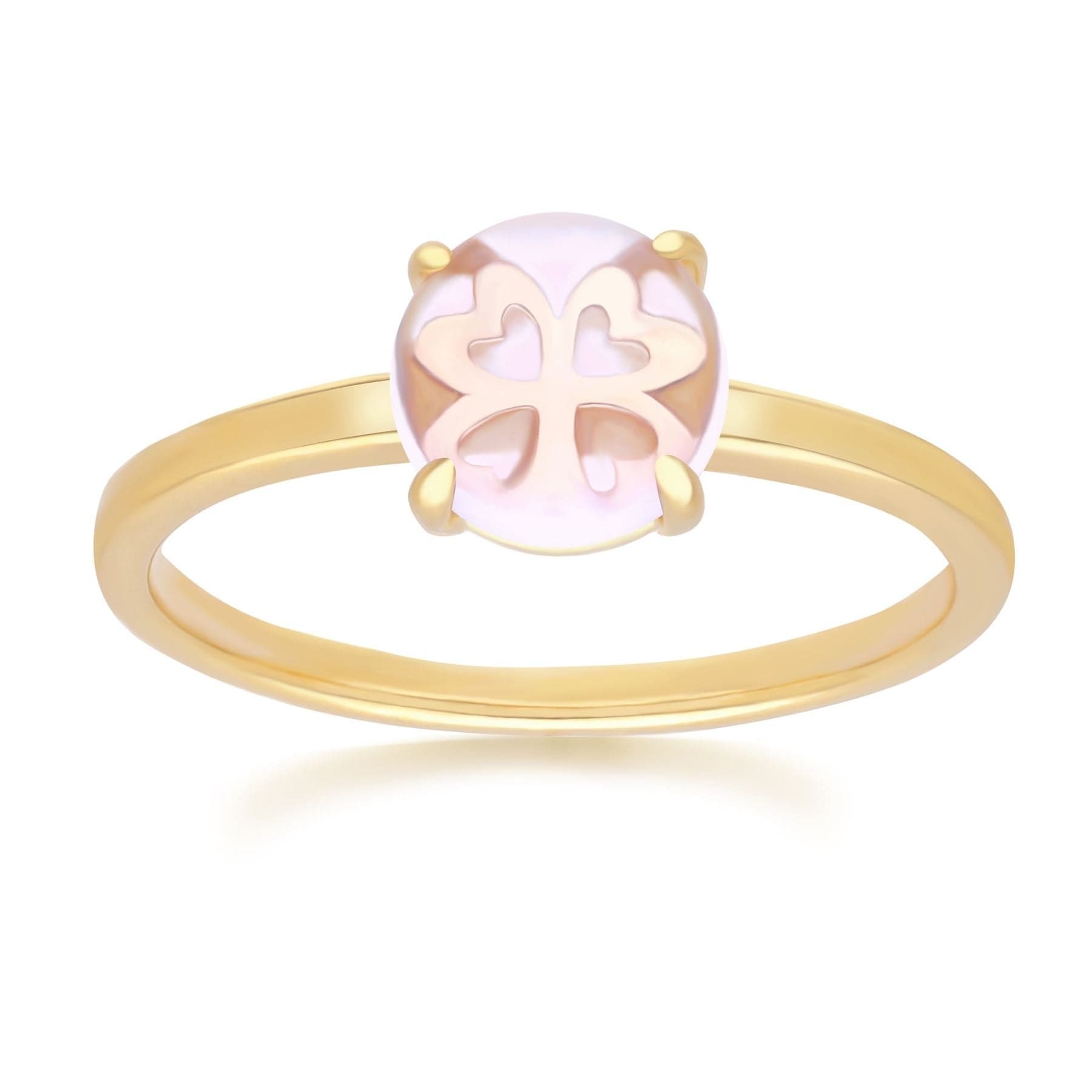 Gardenia Pink Amethyst Cabochon Ring in Gold Plated Sterling Silver - Gemondo