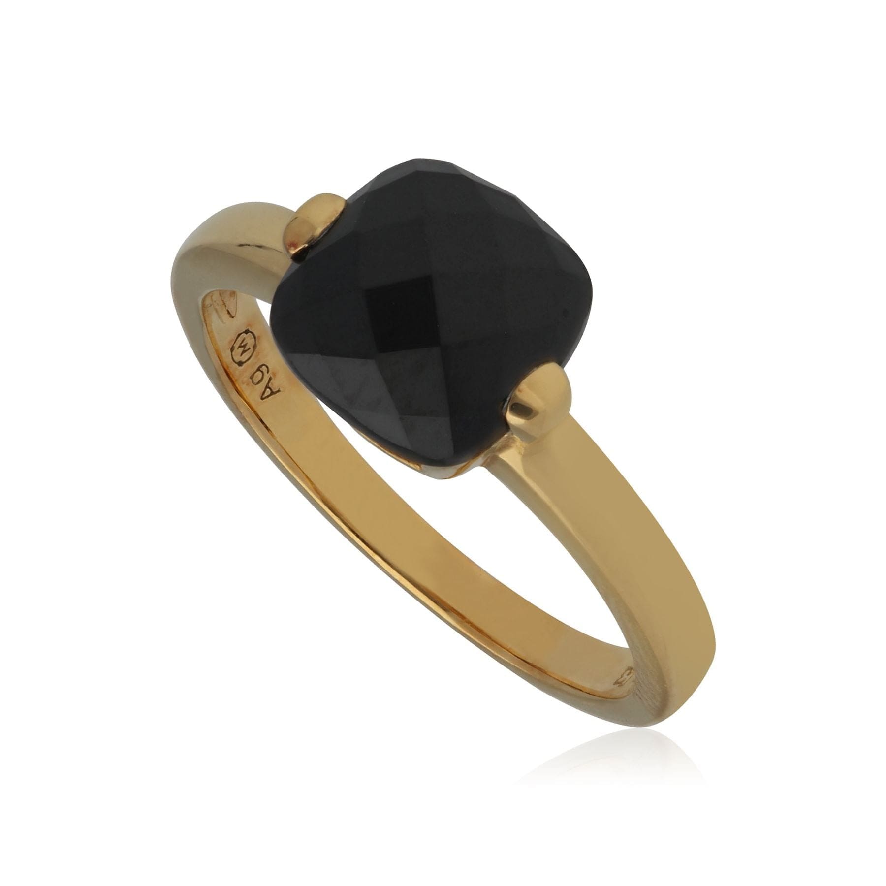 Kosmos Black Spinel Cocktail Ring in Yellow Gold Plated Sterling Silver - Gemondo