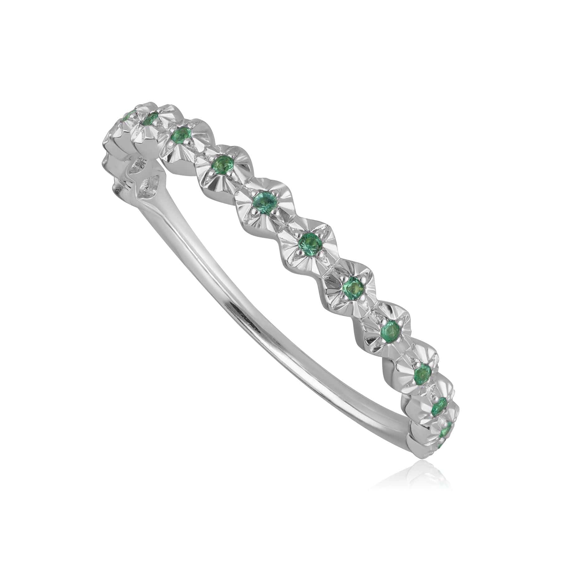 Half Eternity 9ct White Gold 0.045ct Emerald Band Ring - Gemondo
