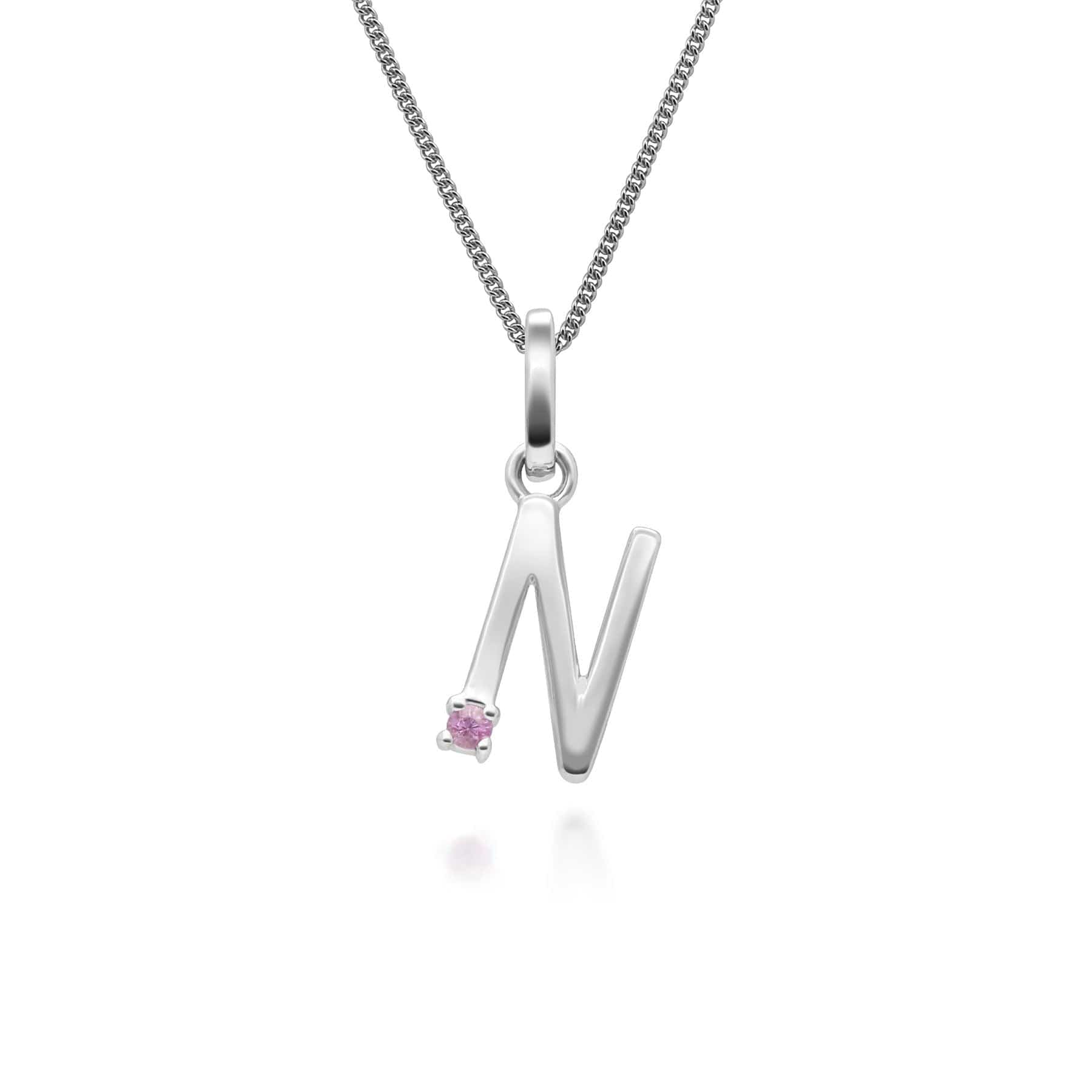 Initial Pink Sapphire Letter Charm Necklace in 9ct White Gold - Gemondo