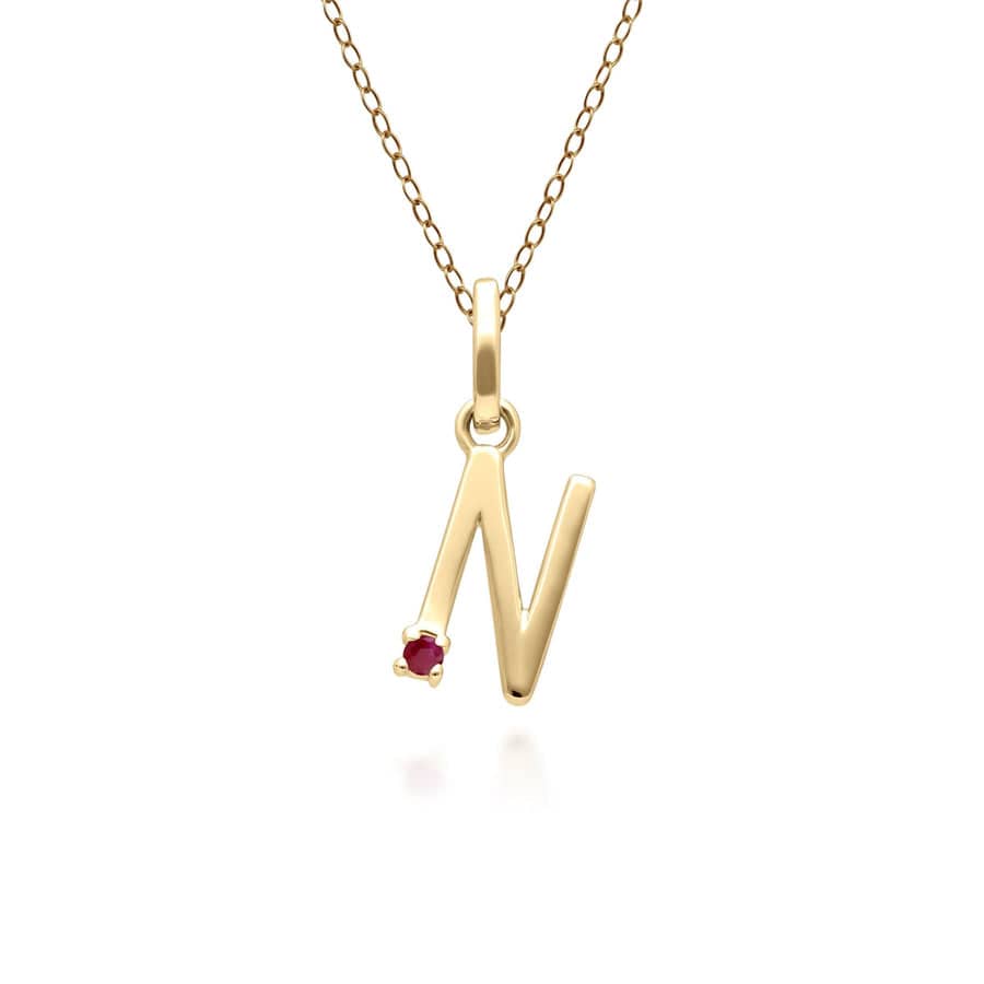 Initial Ruby Letter Necklace In 9ct Yellow Gold - Gemondo