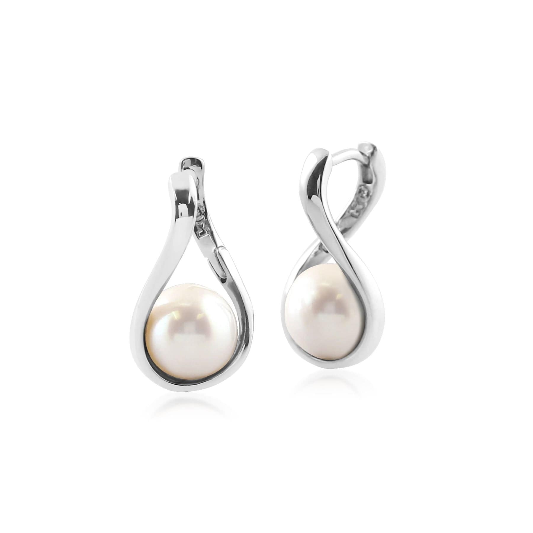 Kosmos Pearl Orb Earrings in Rhodium Plated Sterling Silver - Gemondo