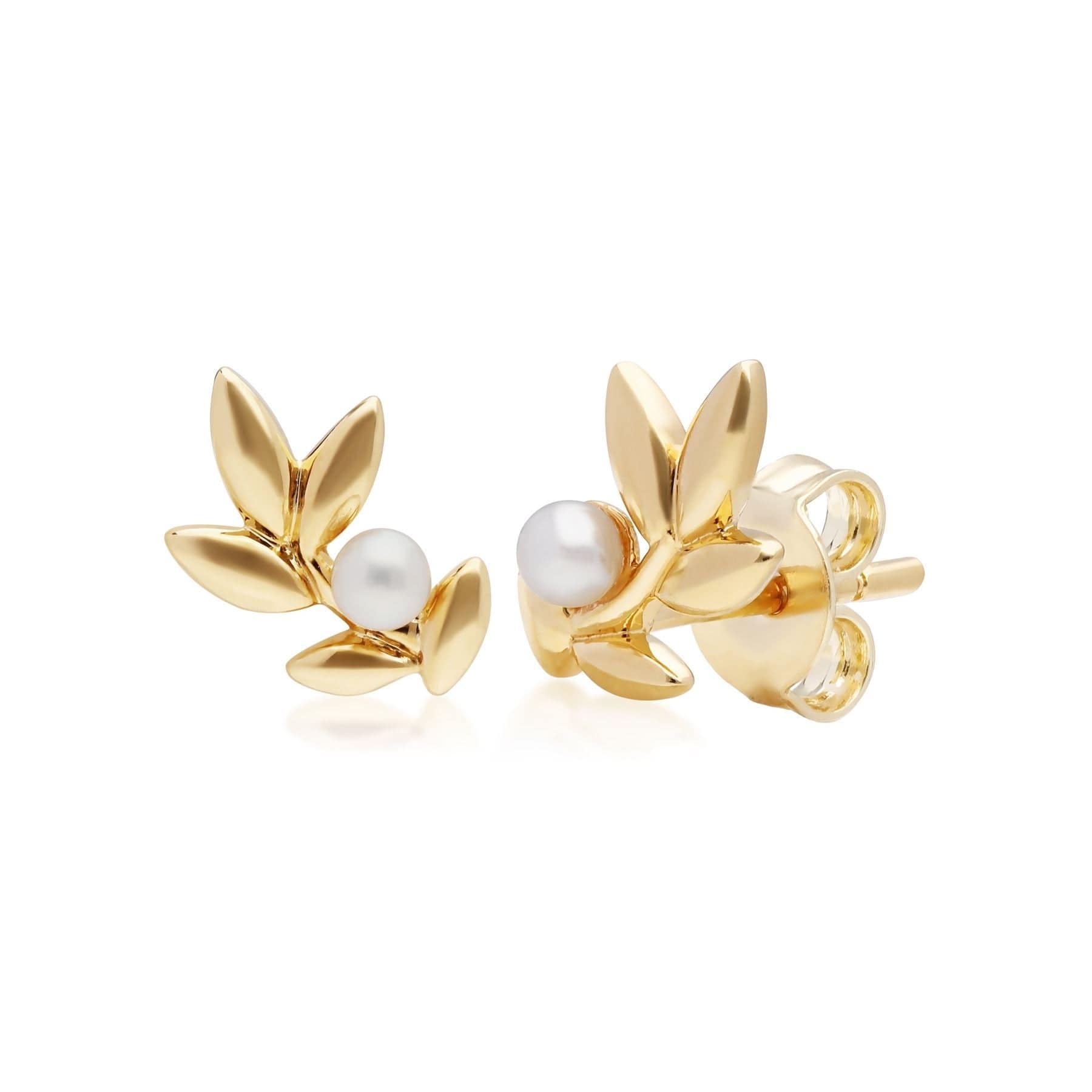 O Leaf Pearl Stud Earring & Ring Set in Gold Plated 925 Sterling Silver - Gemondo