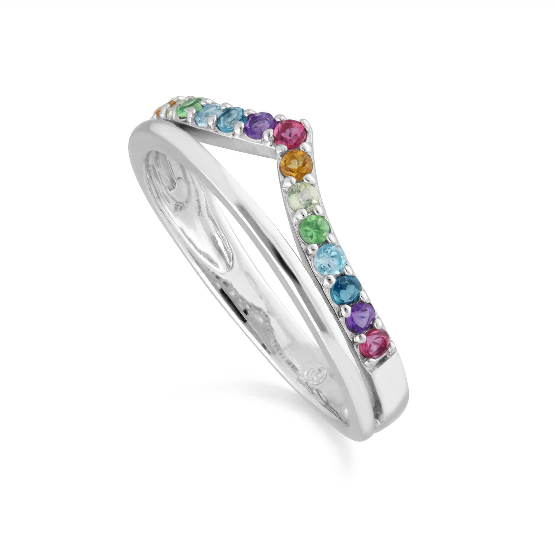 Gemondo Rainbow Gemstone Wishbone Ring Style in Sterling Silver