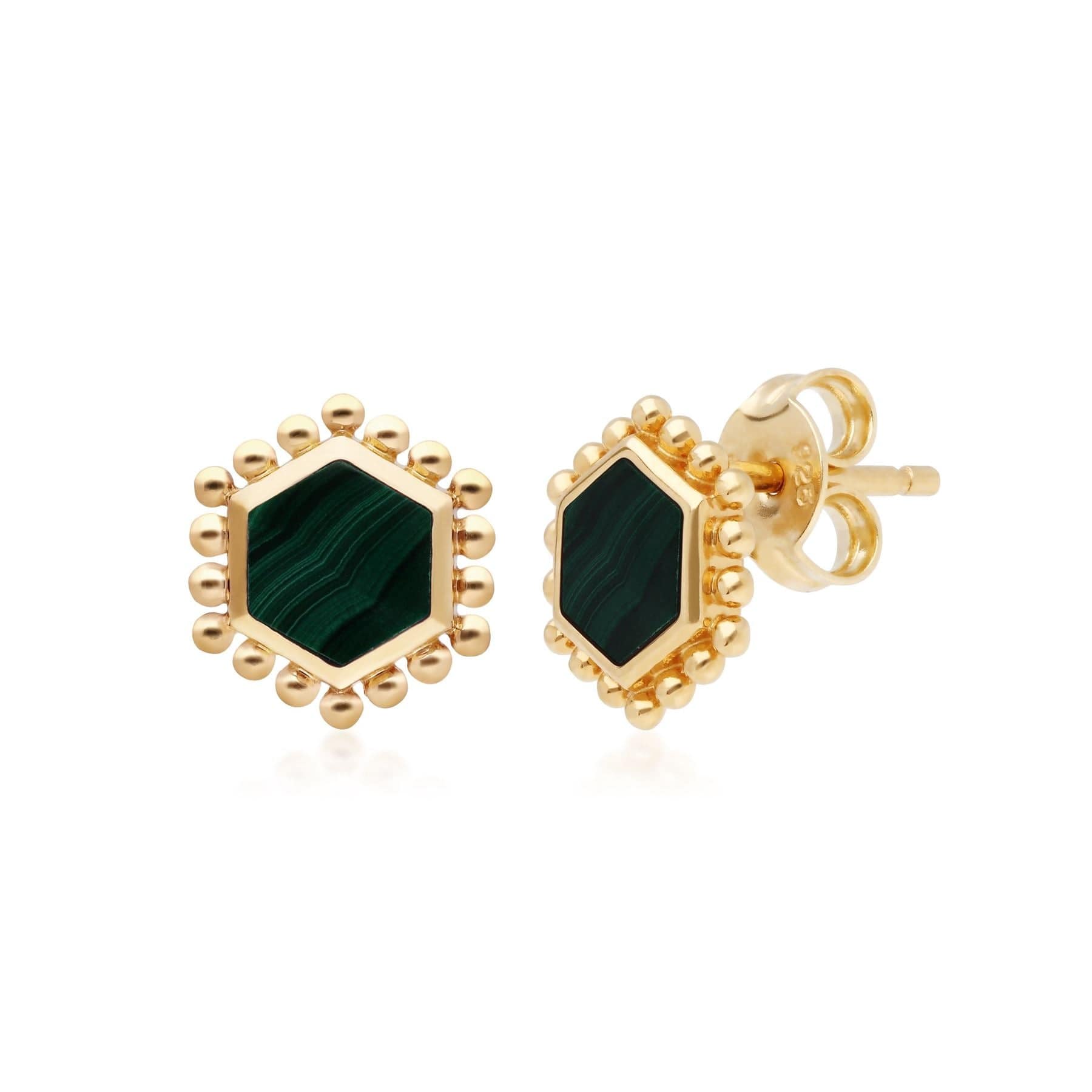 271E020705925 Malachite Flat Slice Stud Earrings in Gold Plated Sterling Silver 1