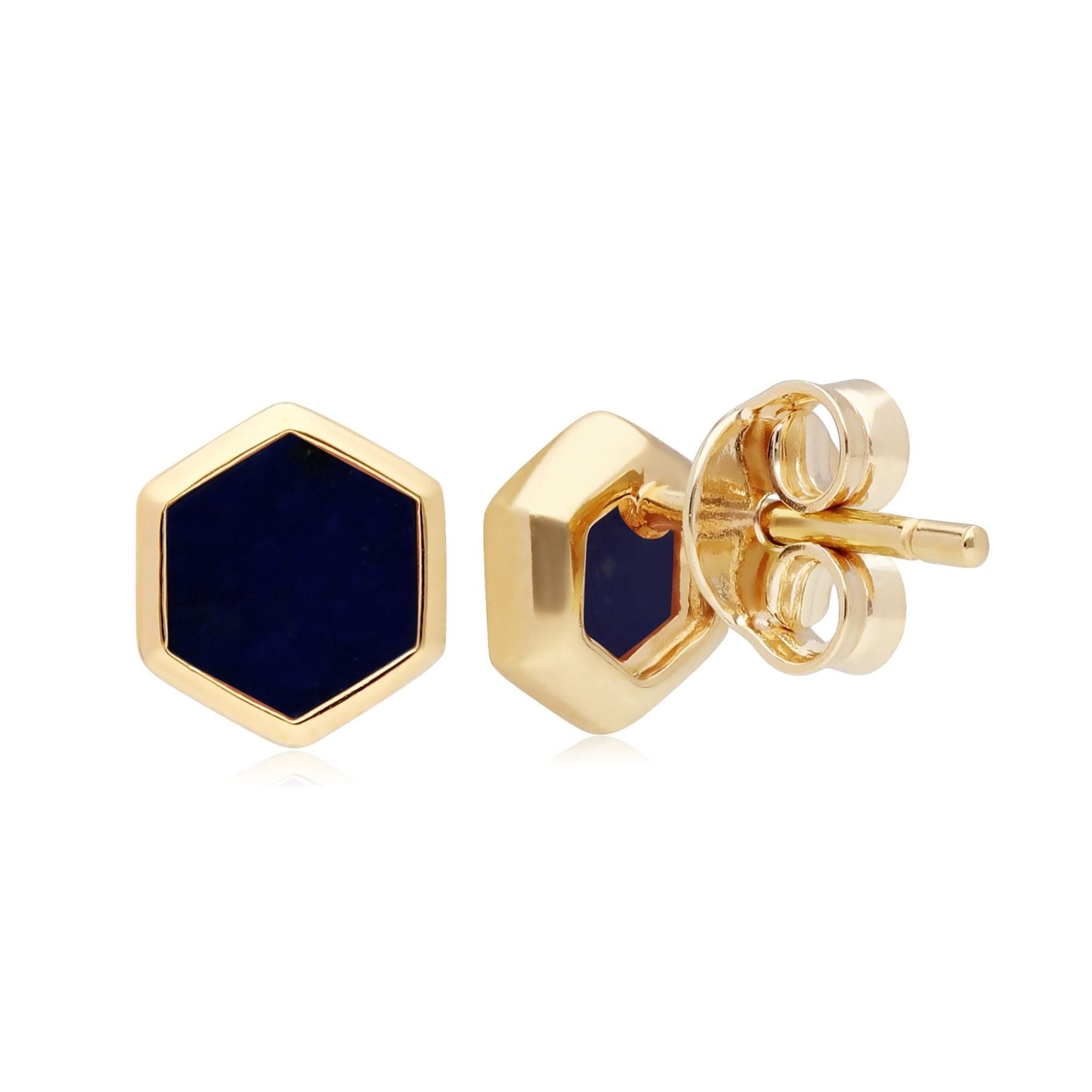 Lapis Lazuli Stud Hexagon Earring 