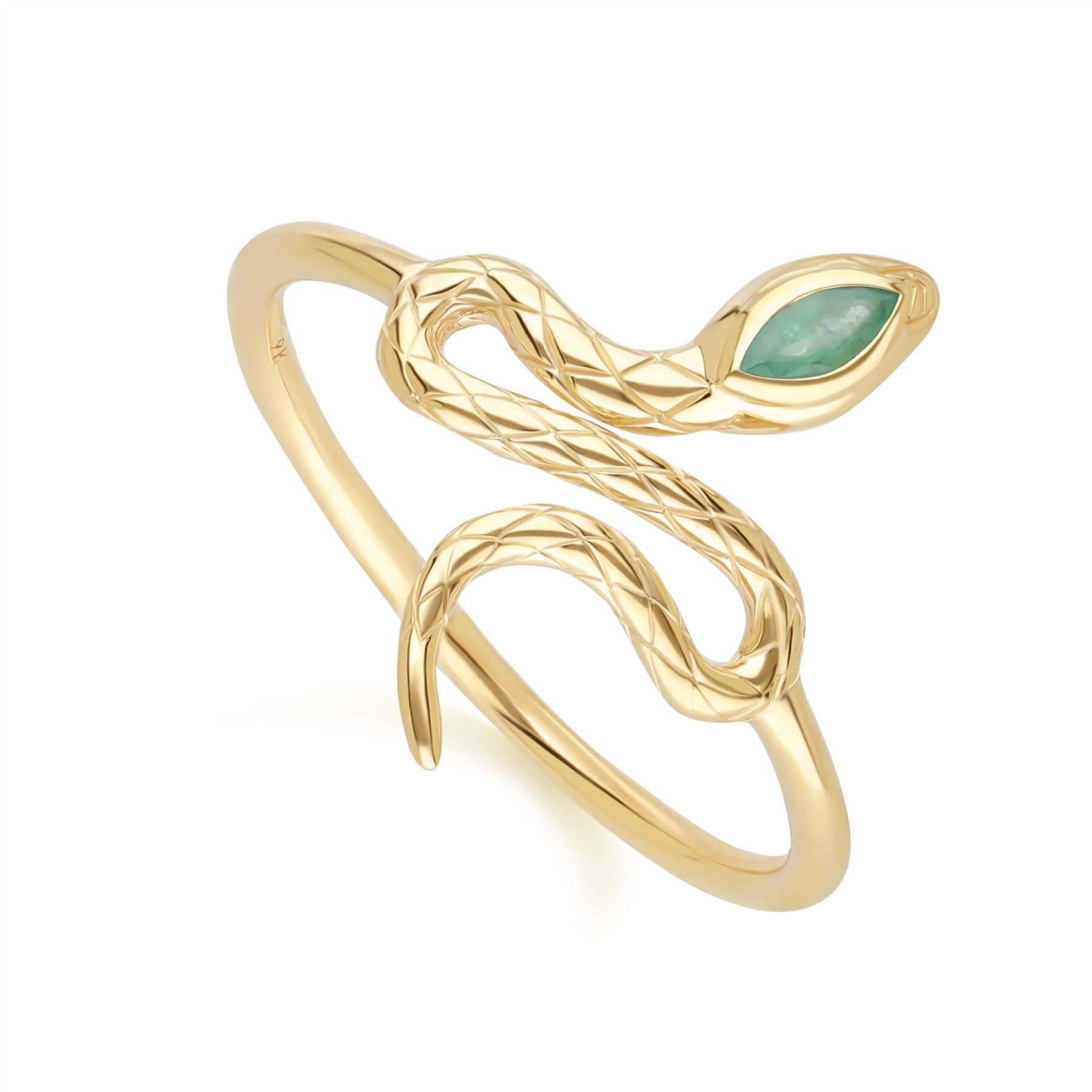 ECFEW™ Emerald Winding Snake Ring in 9ct Yellow Gold - Gemondo
