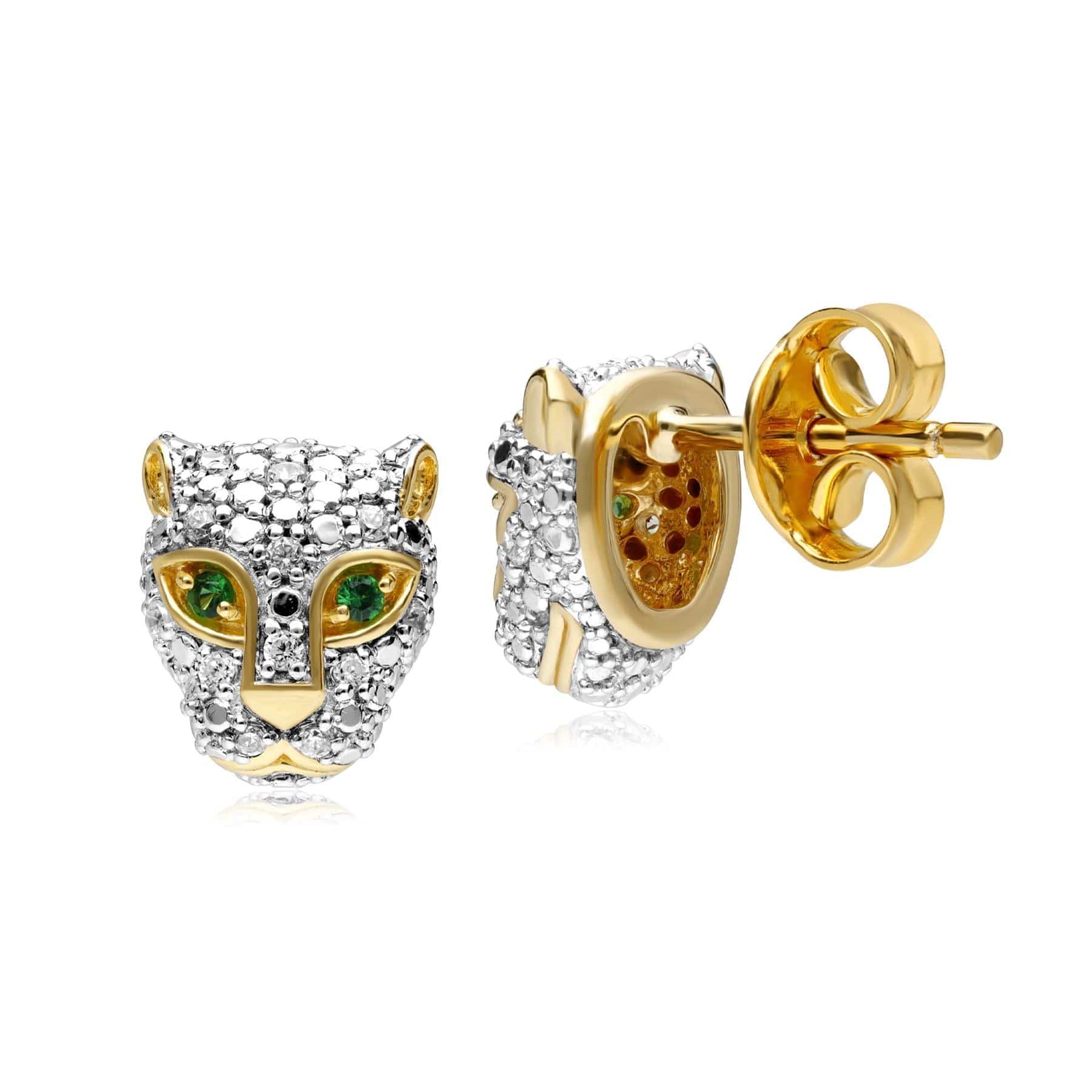 ECFEW™ 'The Unifier' Tsavorite & Diamond Cheetah Stud Earrings in 9ct Yellow Gold - Gemondo
