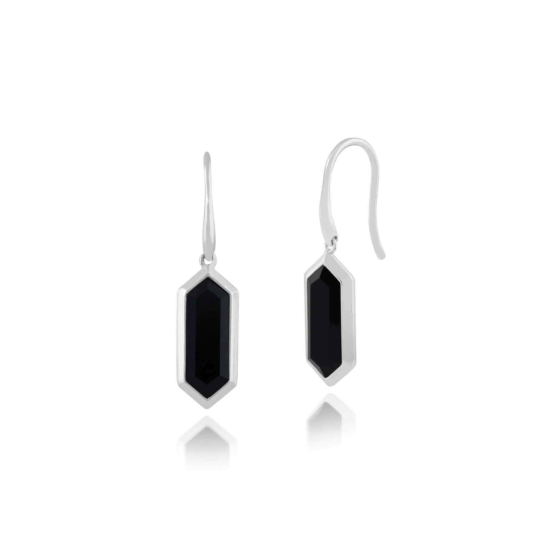 Geometric Hexagon Black Onyx Prism Drop Earrings